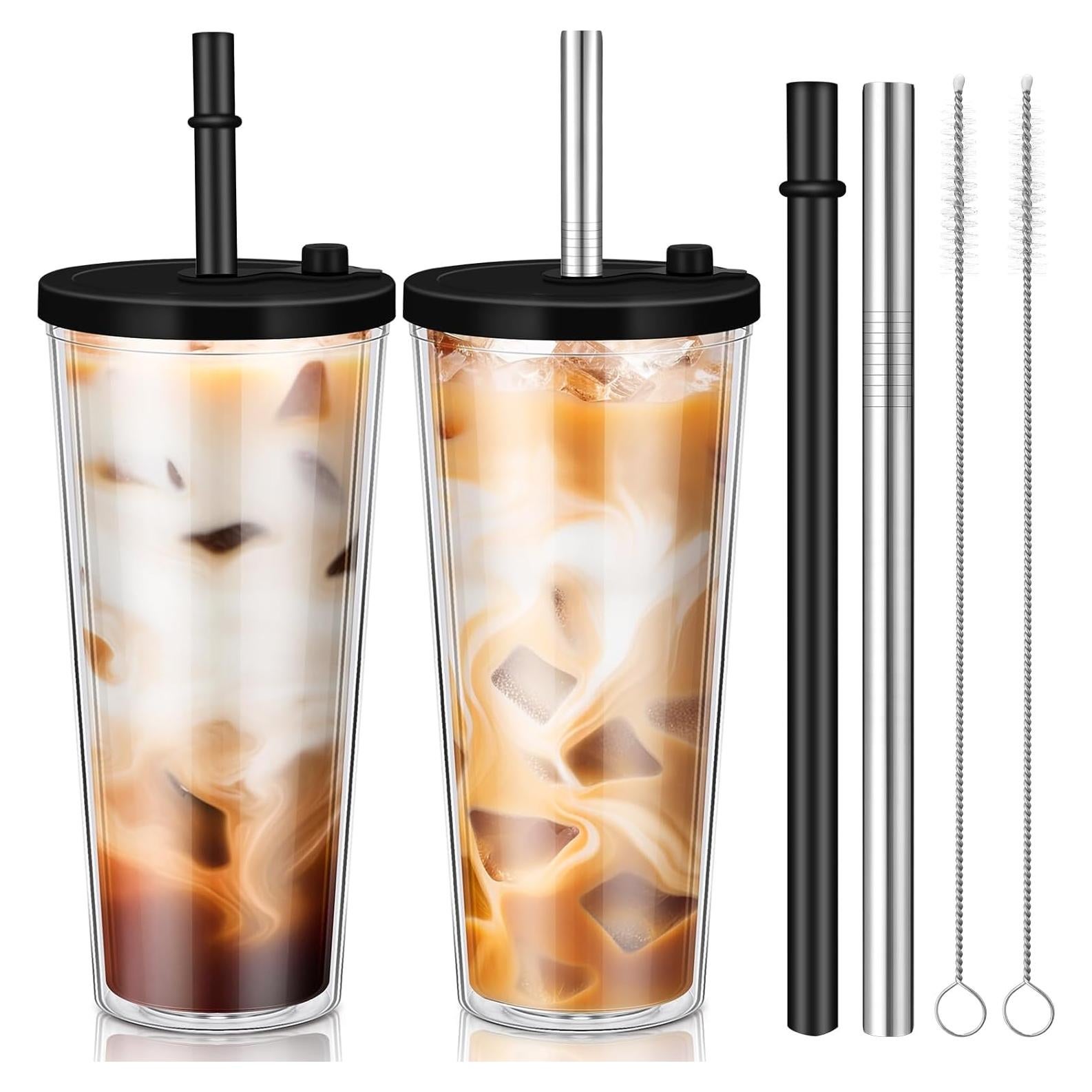 Honeydak 2 Vasos Reutilizables 24 oz para Café Helado con Pajillas