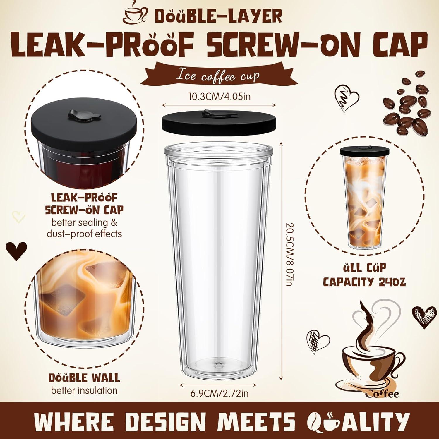 Honeydak 2 Vasos Reutilizables 24 oz para Café Helado con Pajillas