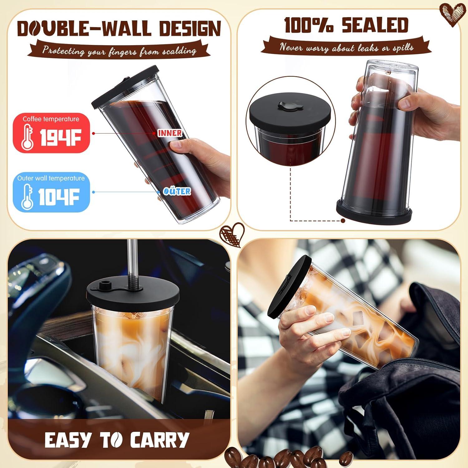 Honeydak 2 Vasos Reutilizables 24 oz para Café Helado con Pajillas