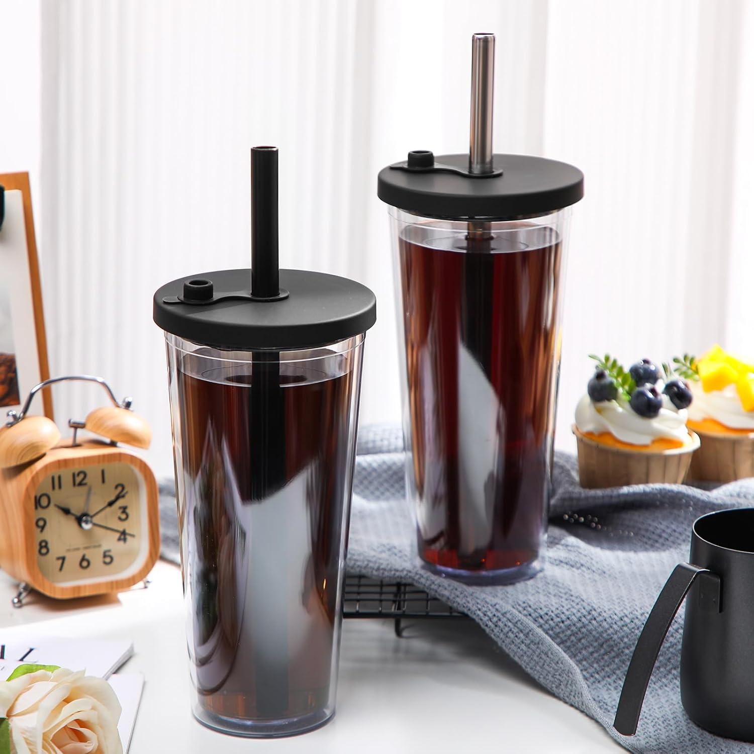 Honeydak 2 Vasos Reutilizables 24 oz para Café Helado con Pajillas