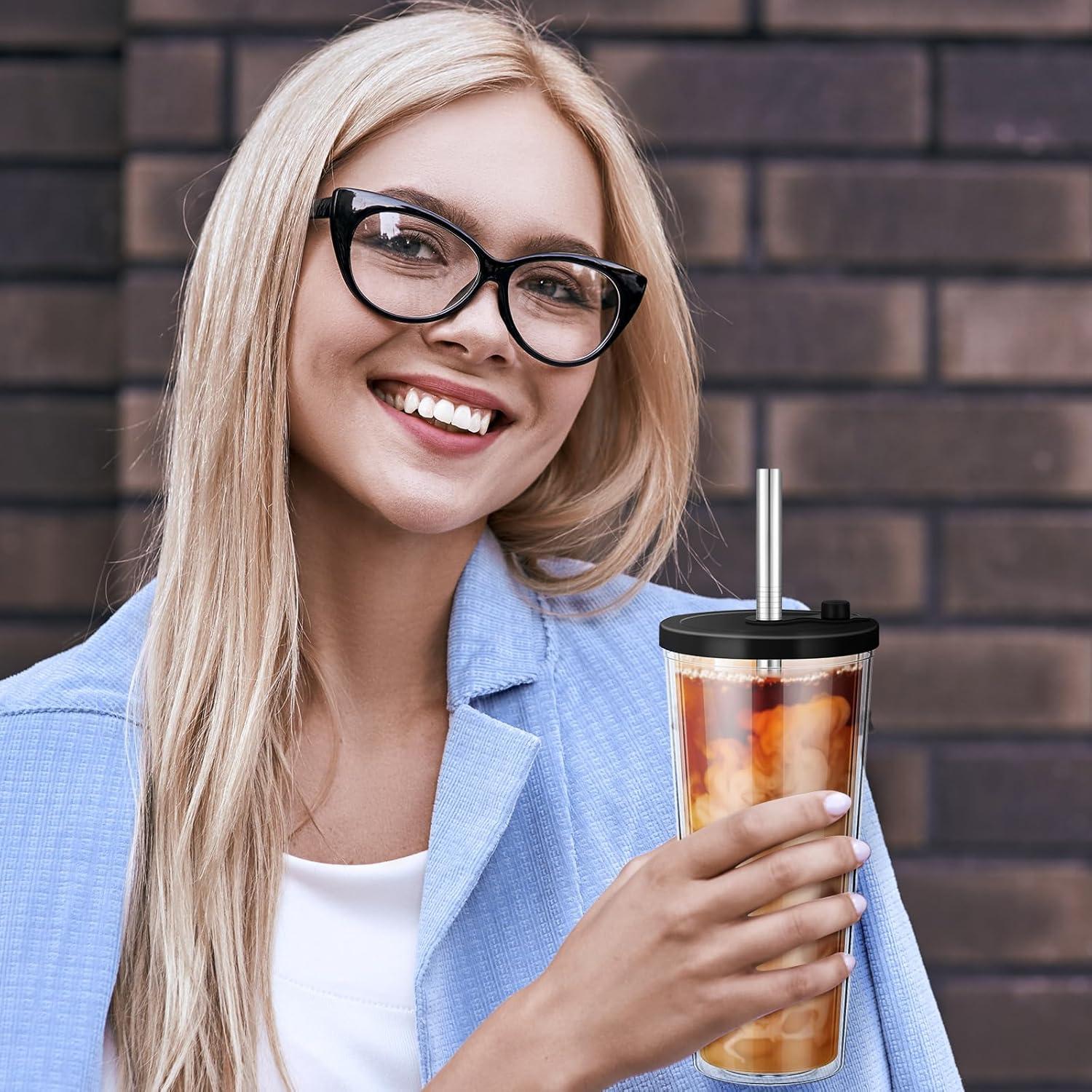 Honeydak 2 Vasos Reutilizables 24 oz para Café Helado con Pajillas