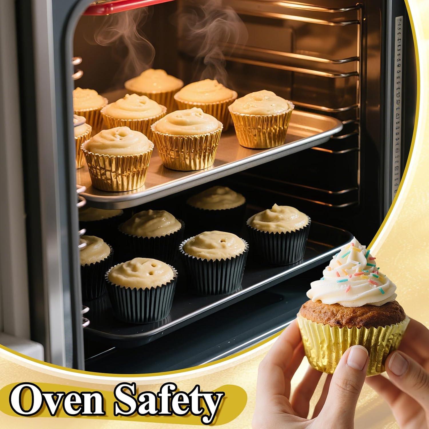 200 Forros de Cupcake Desechables Negros y Dorados AKAIXI