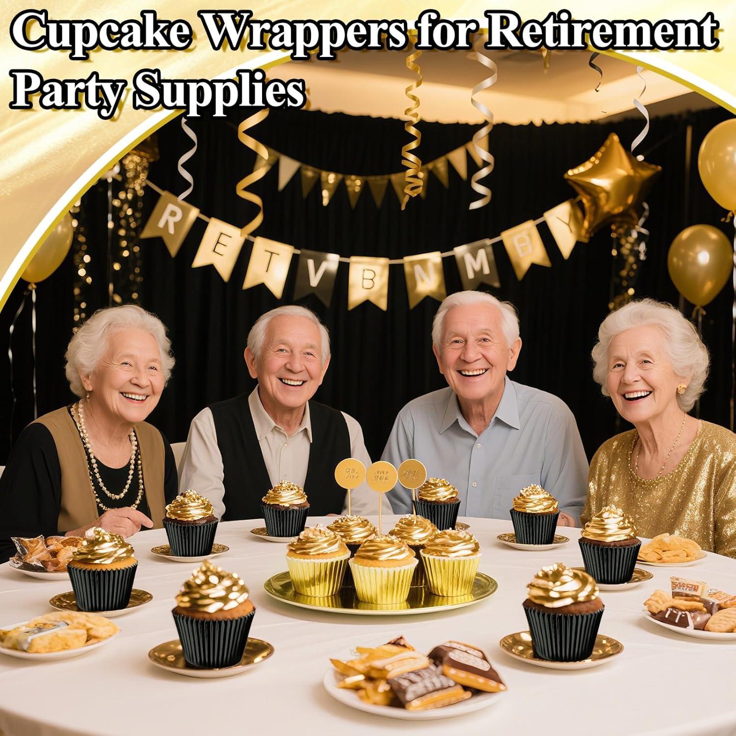 200 Forros de Cupcake Desechables Negros y Dorados AKAIXI