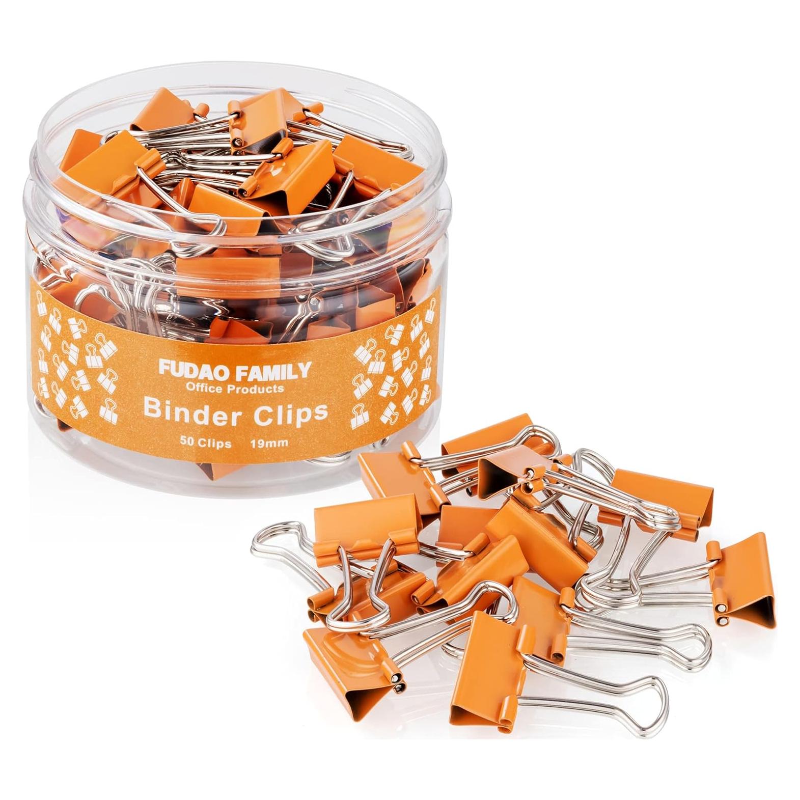 Clips de Carpeta Naranja FUDAO FAMILY 19mm Paquete 50 Piezas