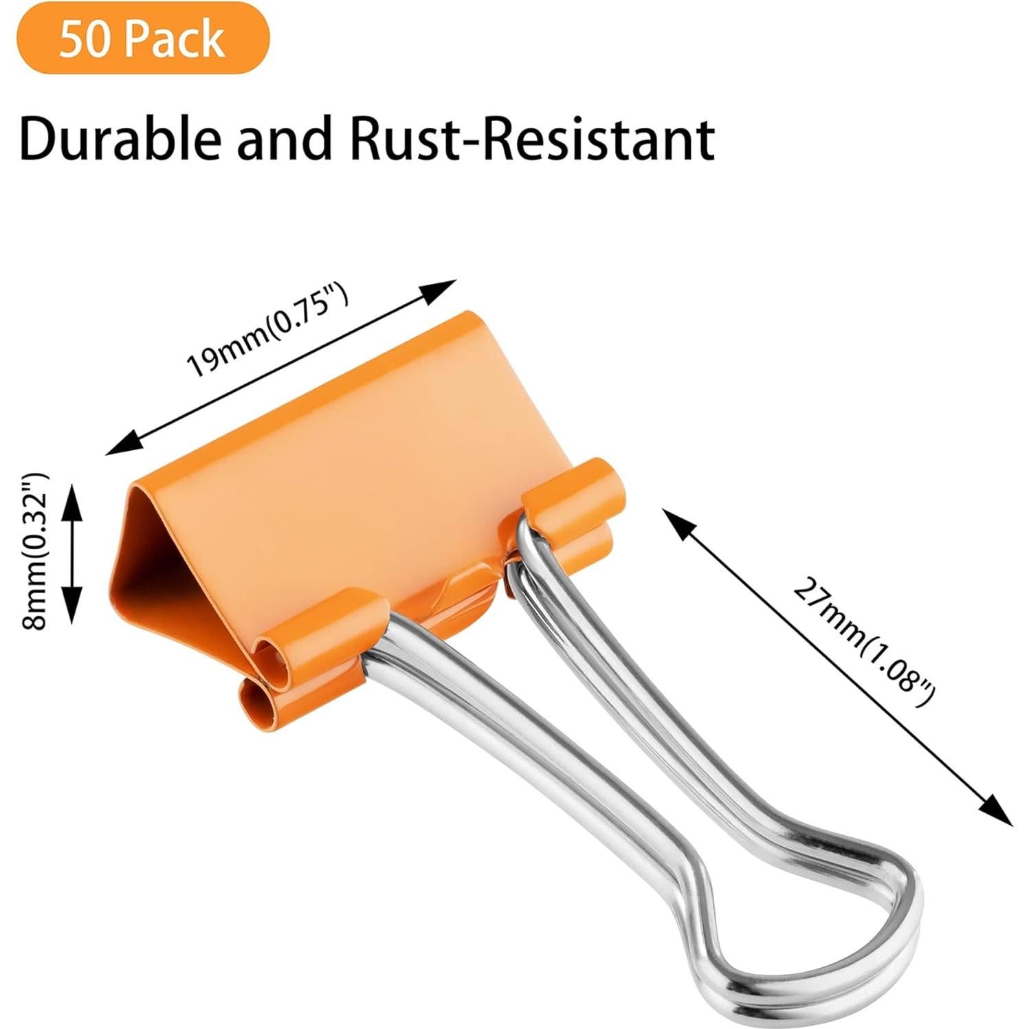 Clips de Carpeta Naranja FUDAO FAMILY 19mm Paquete 50 Piezas