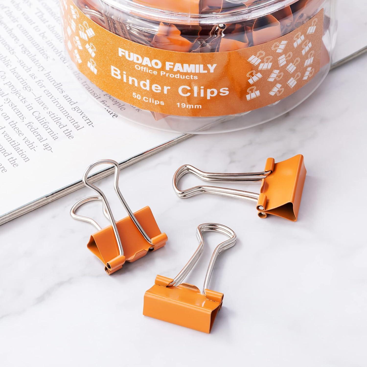 Clips de Carpeta Naranja FUDAO FAMILY 19mm Paquete 50 Piezas