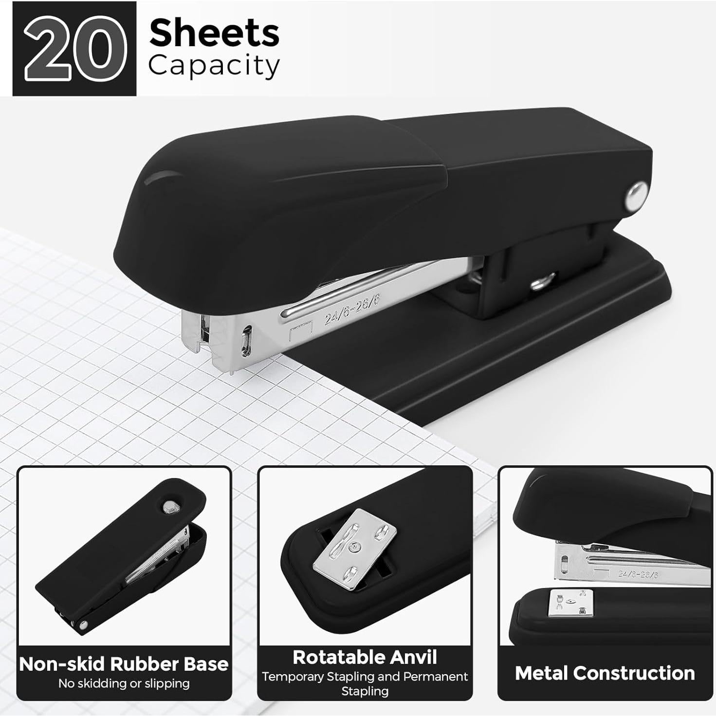 Juego de Suministros de Oficina SKYDUE Negro - Grapadora, Tijeras y Clips