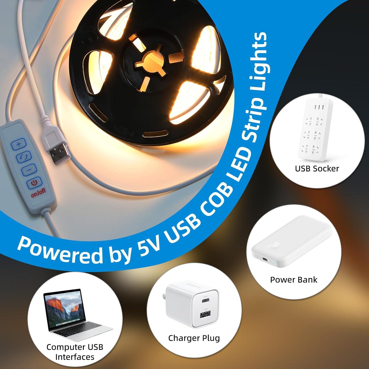 Tira LED COB 5V USB 0.5m 320 LEDs regulable 3 colores