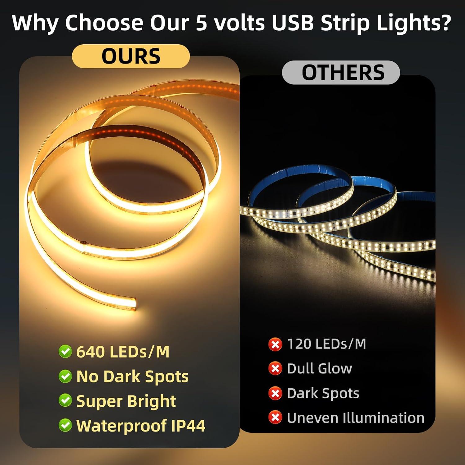 Tira LED COB 5V USB 0.5m 320 LEDs regulable 3 colores