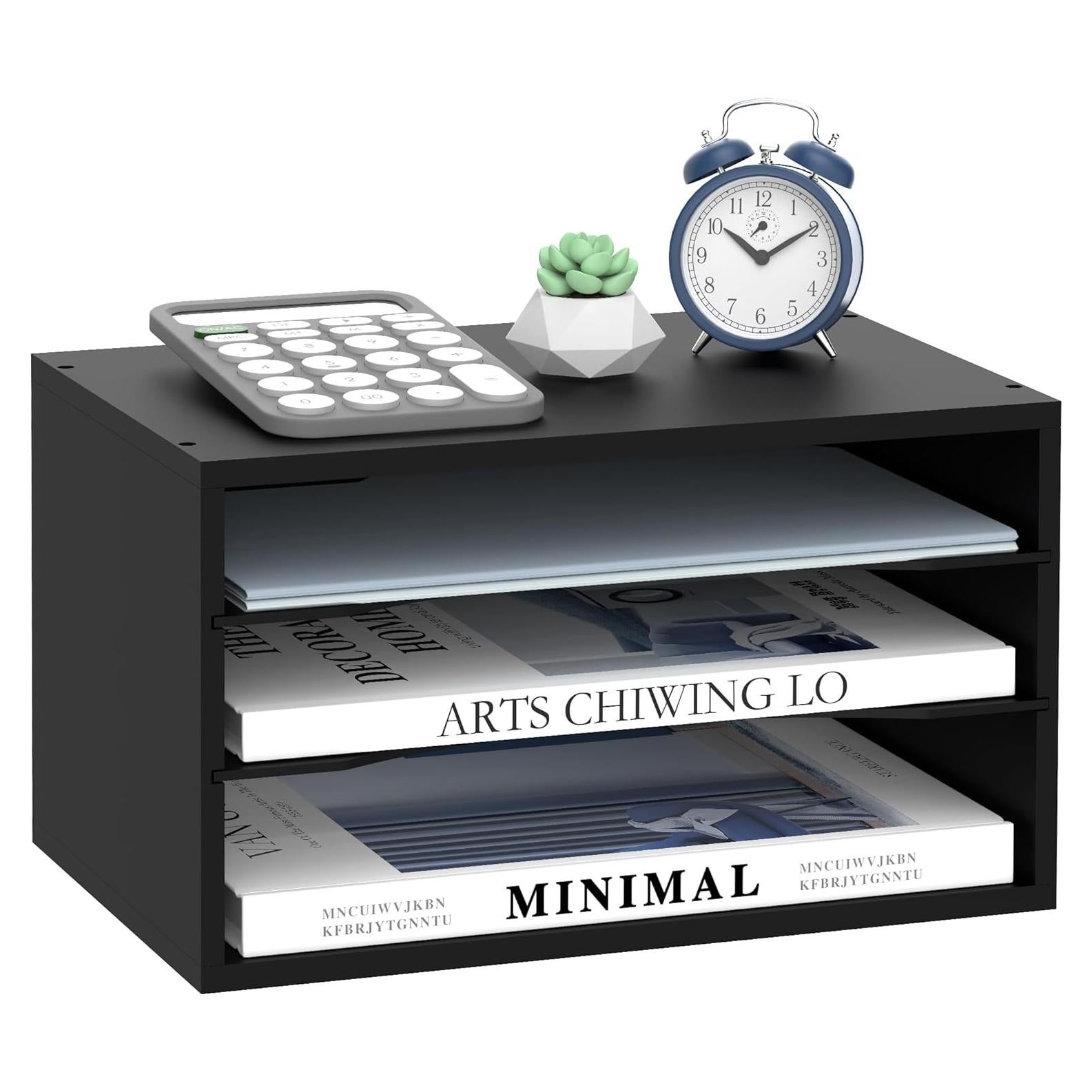 Organizador de Escritorio SUPEASY de Madera 3 Niveles Negro