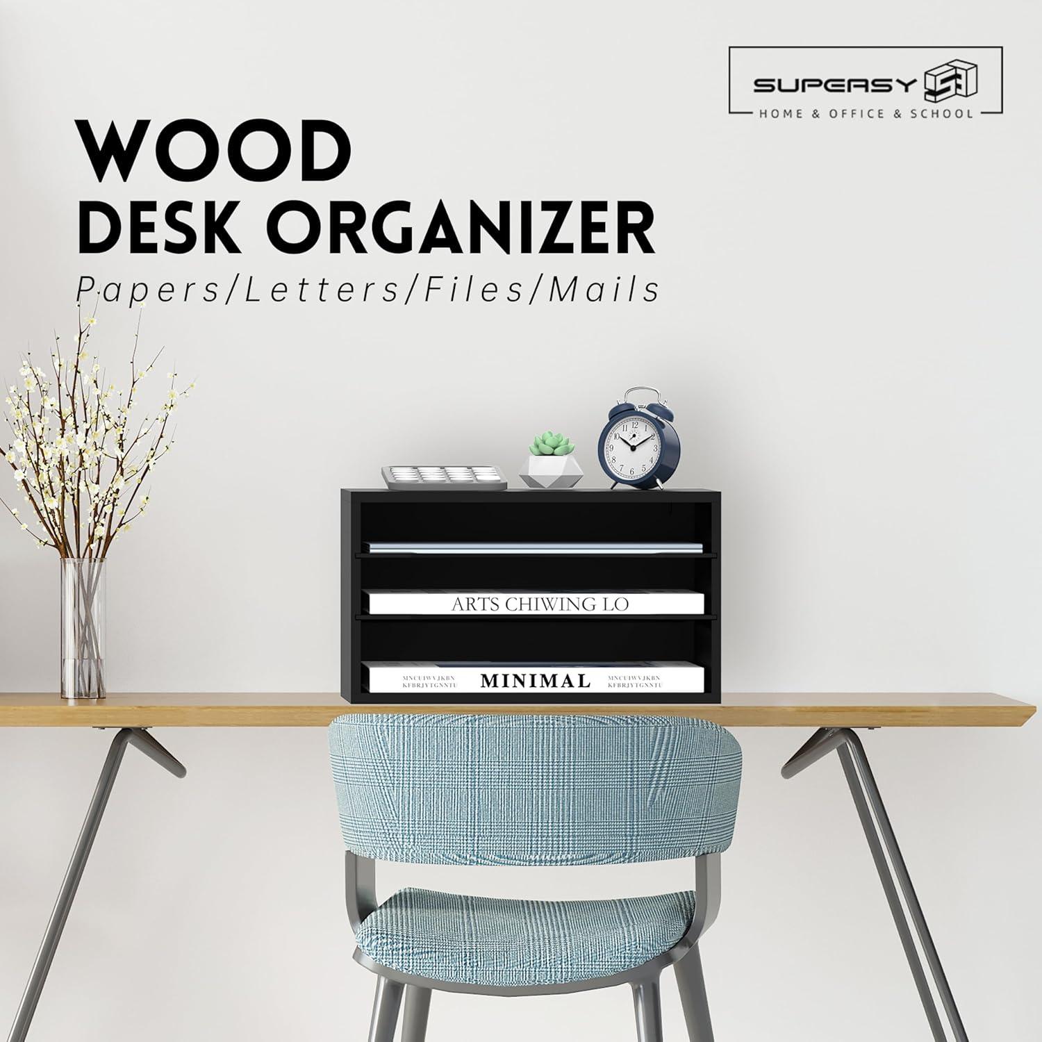 Organizador de Escritorio SUPEASY de Madera 3 Niveles Negro