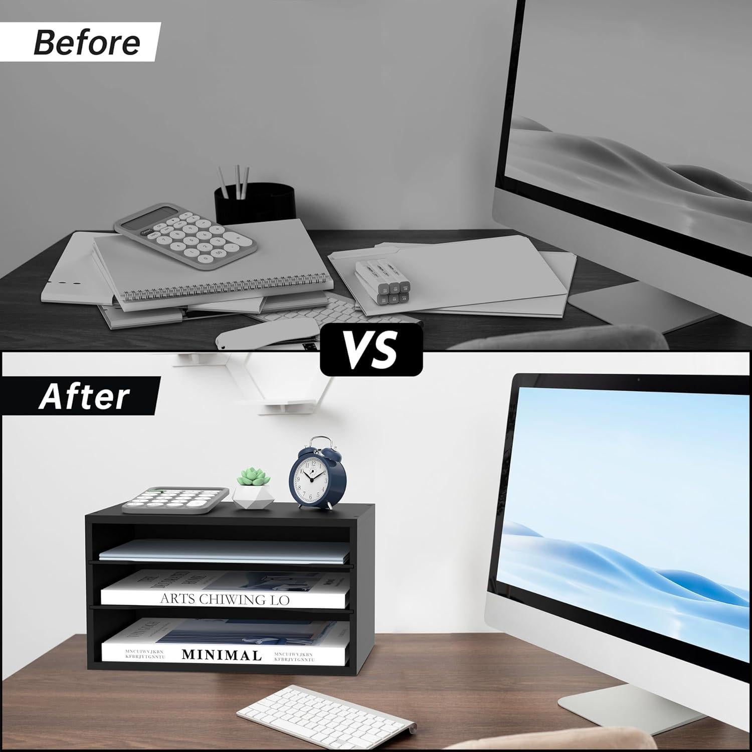 Organizador de Escritorio SUPEASY de Madera 3 Niveles Negro