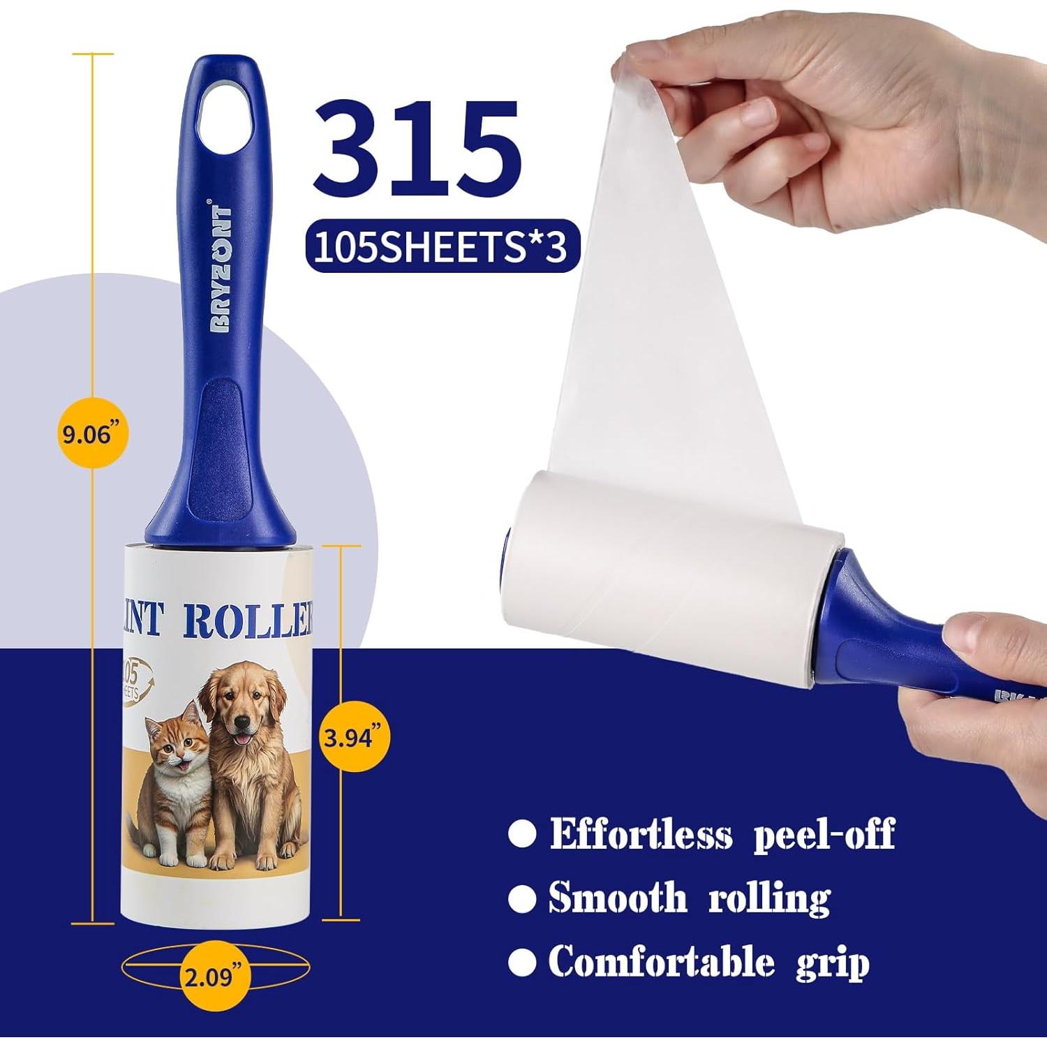 Rodillo Adhesivo Extra Pegajoso para Pelusa - 1 Mango + 315 Hojas