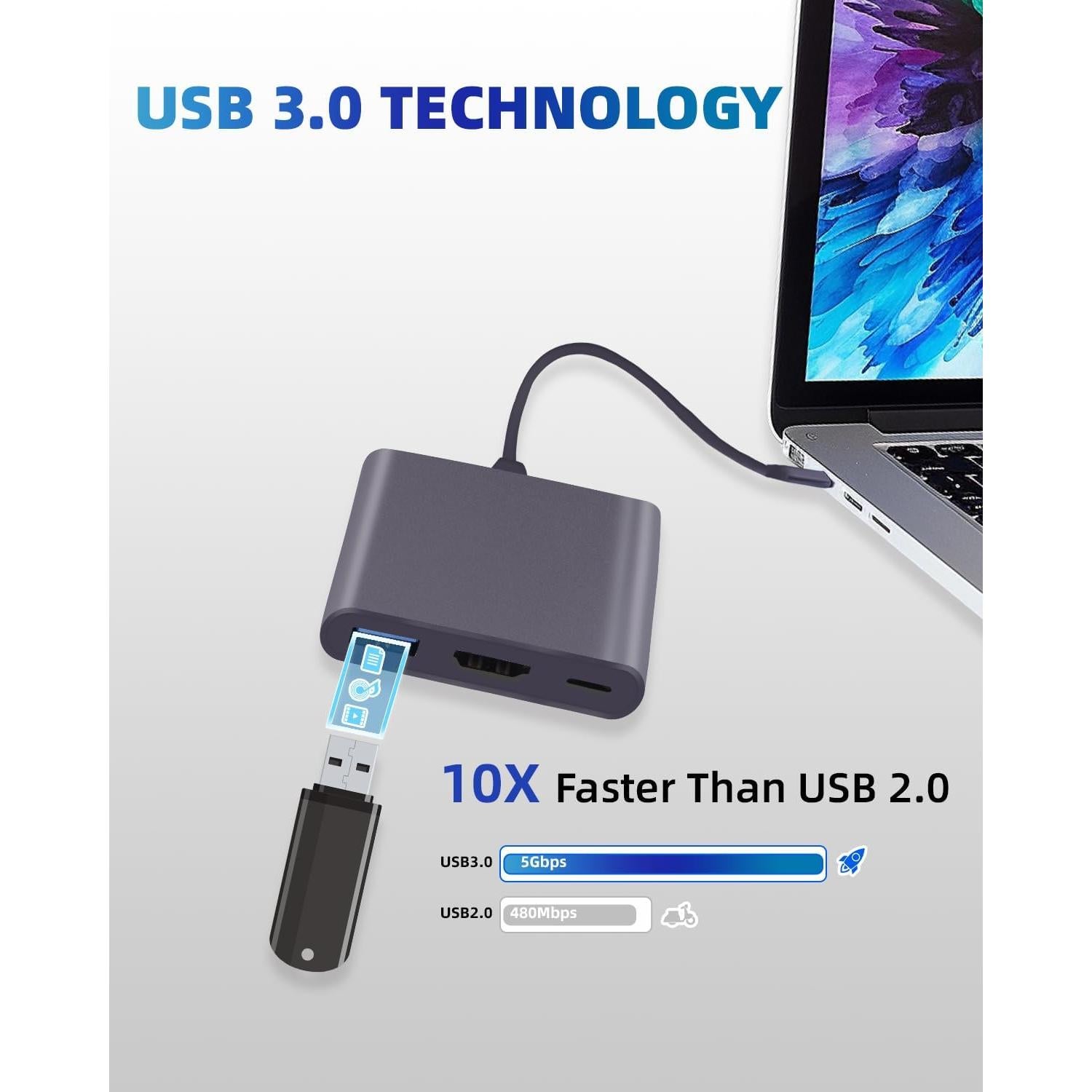 Adaptador USB C a HDMI 4K HJSYWESYUH con PD 100W y USB 3.0