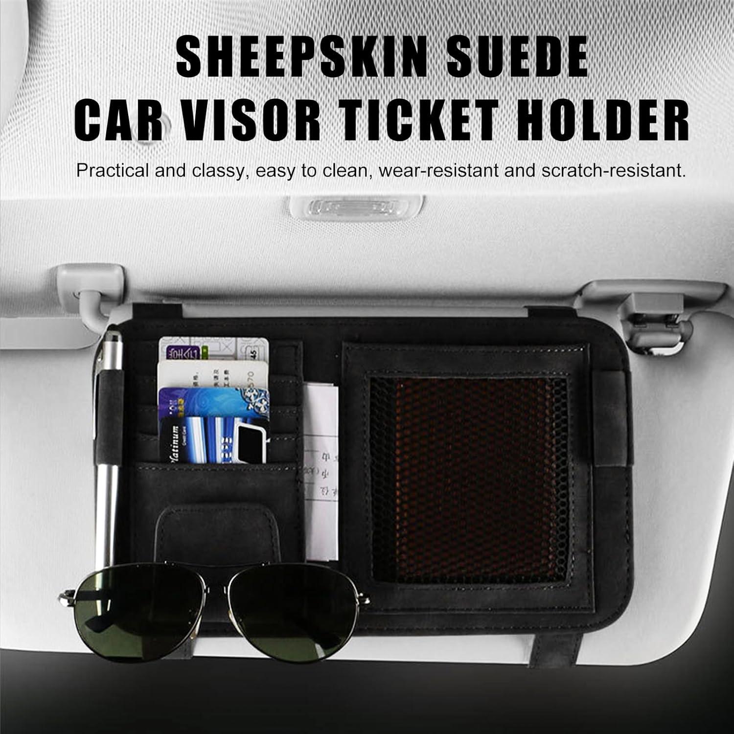 Organizador de Visera de Coche Povtii - Cuero Negro, Multifuncional