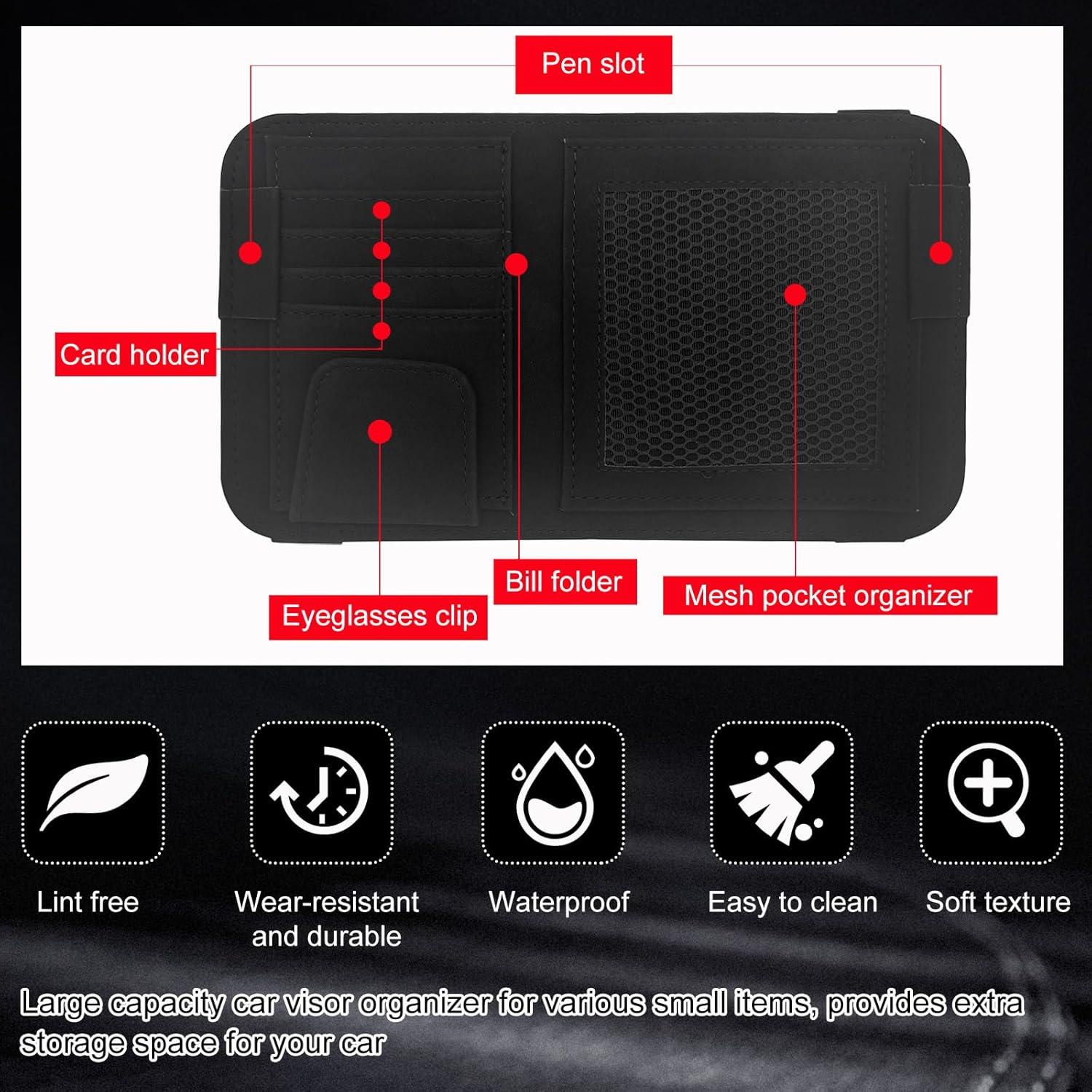 Organizador de Visera de Coche Povtii - Cuero Negro, Multifuncional