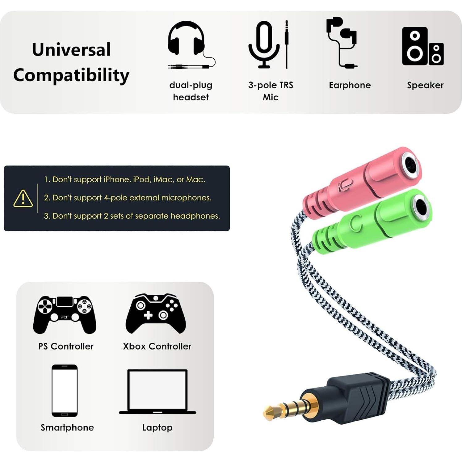 Divisor de Micrófono y Auriculares MillSO 3.5mm TRRS a TRS