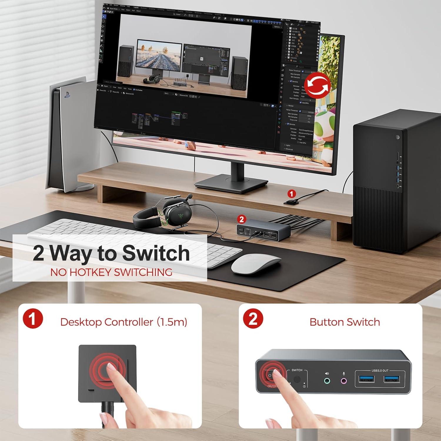 Interruptor KVM HDMI Unitek 2 Monitores 4K USB 3.0