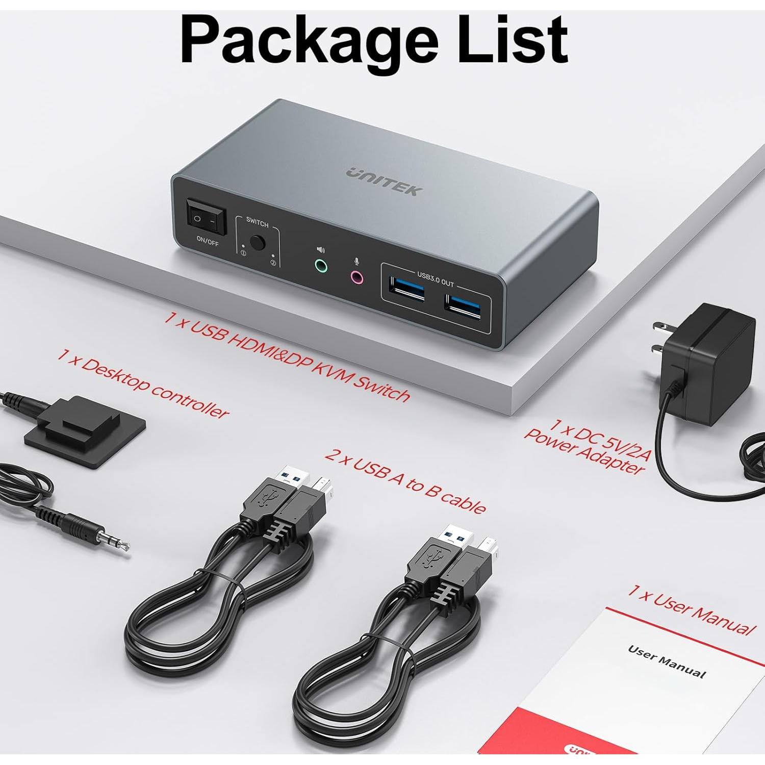 Interruptor KVM HDMI Unitek 2 Monitores 4K USB 3.0