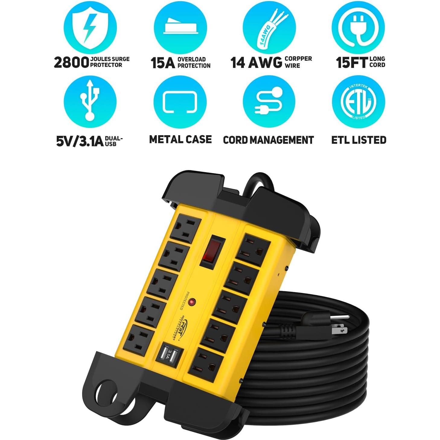 Regleta de Potencia CRST 10 Salidas con USB 3.1A y 15FT