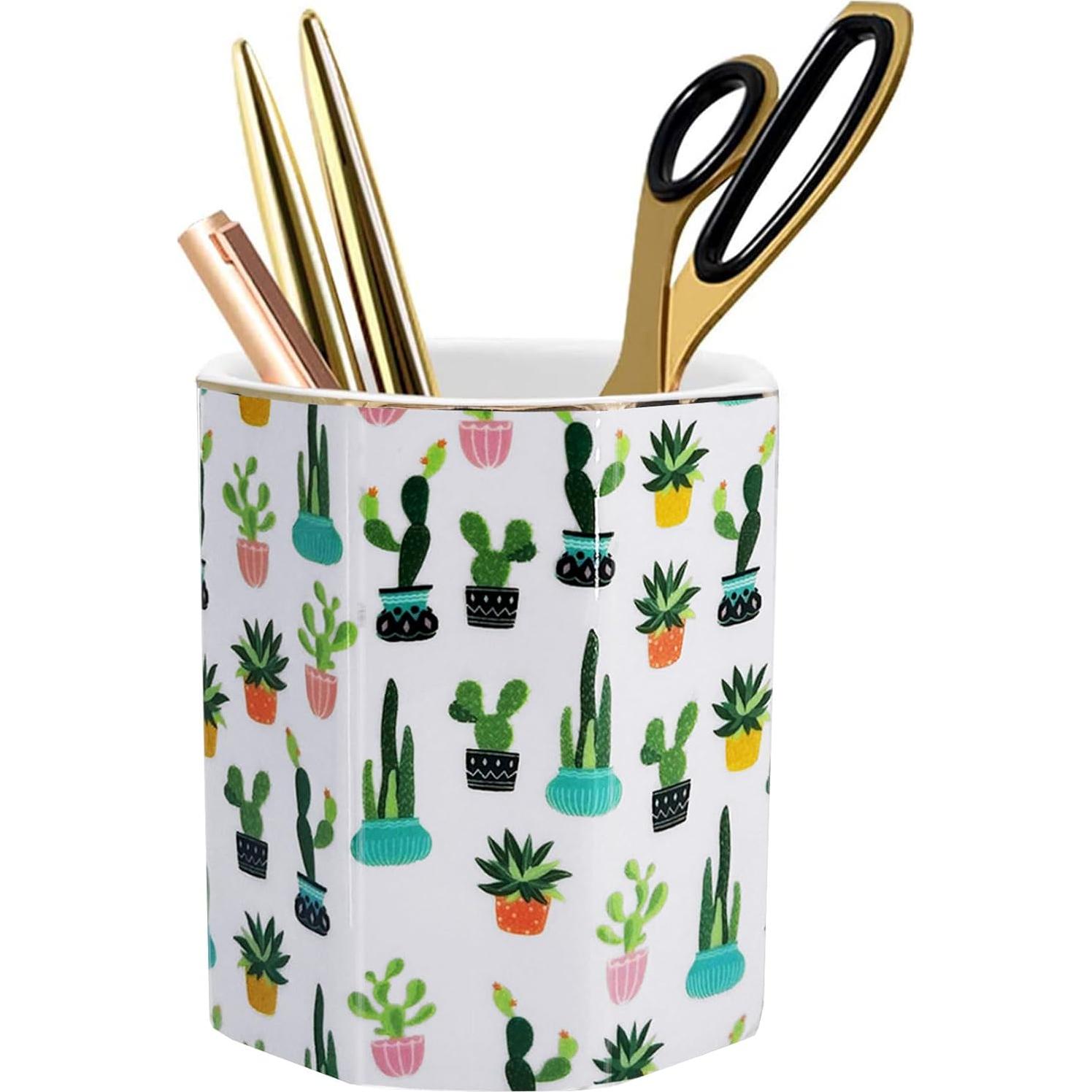 Soporte para lápices LEAZUL de cerámica cactus tropical 10 cm