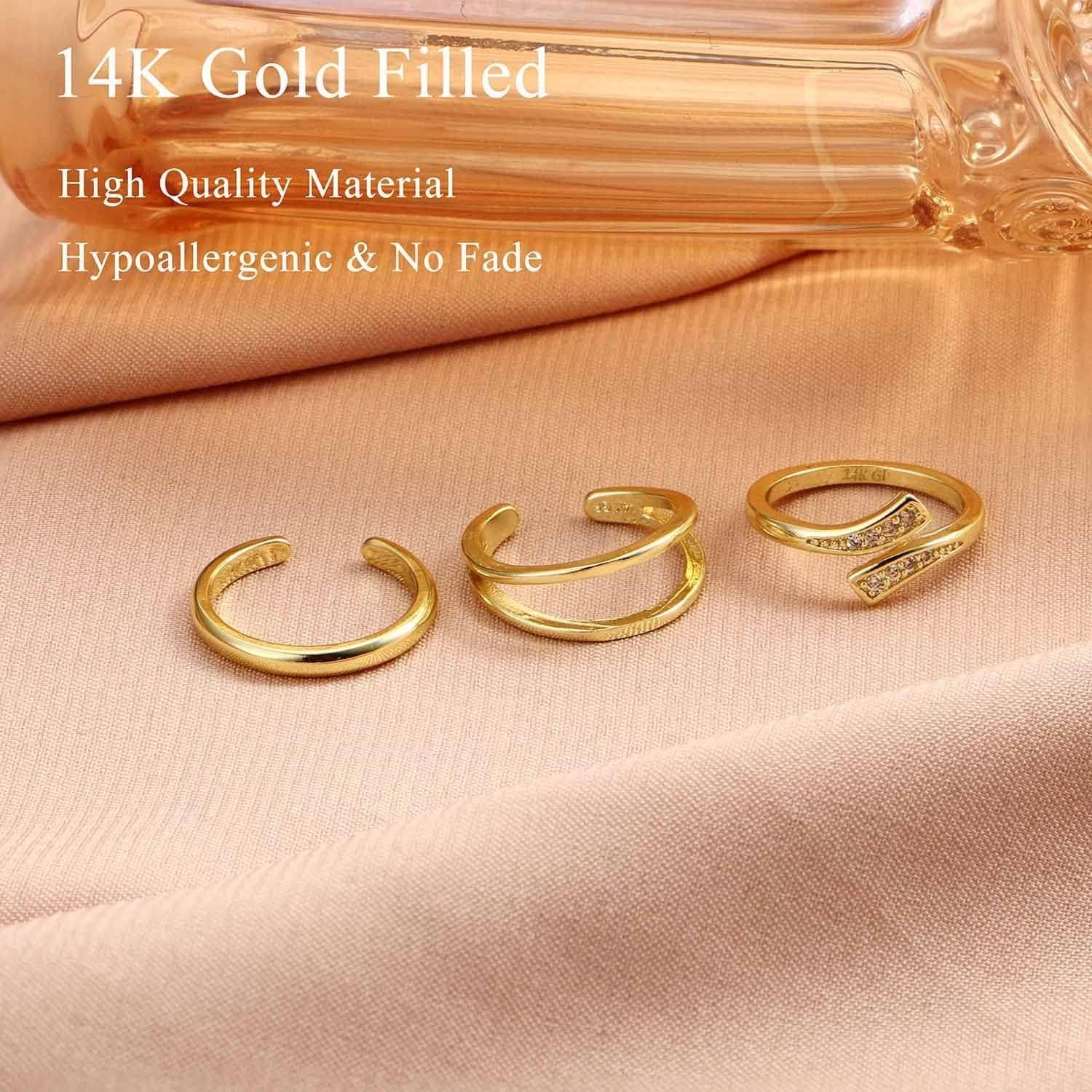 Anillos de dedo del pie Jstyle oro 14k ajustables CZ verano