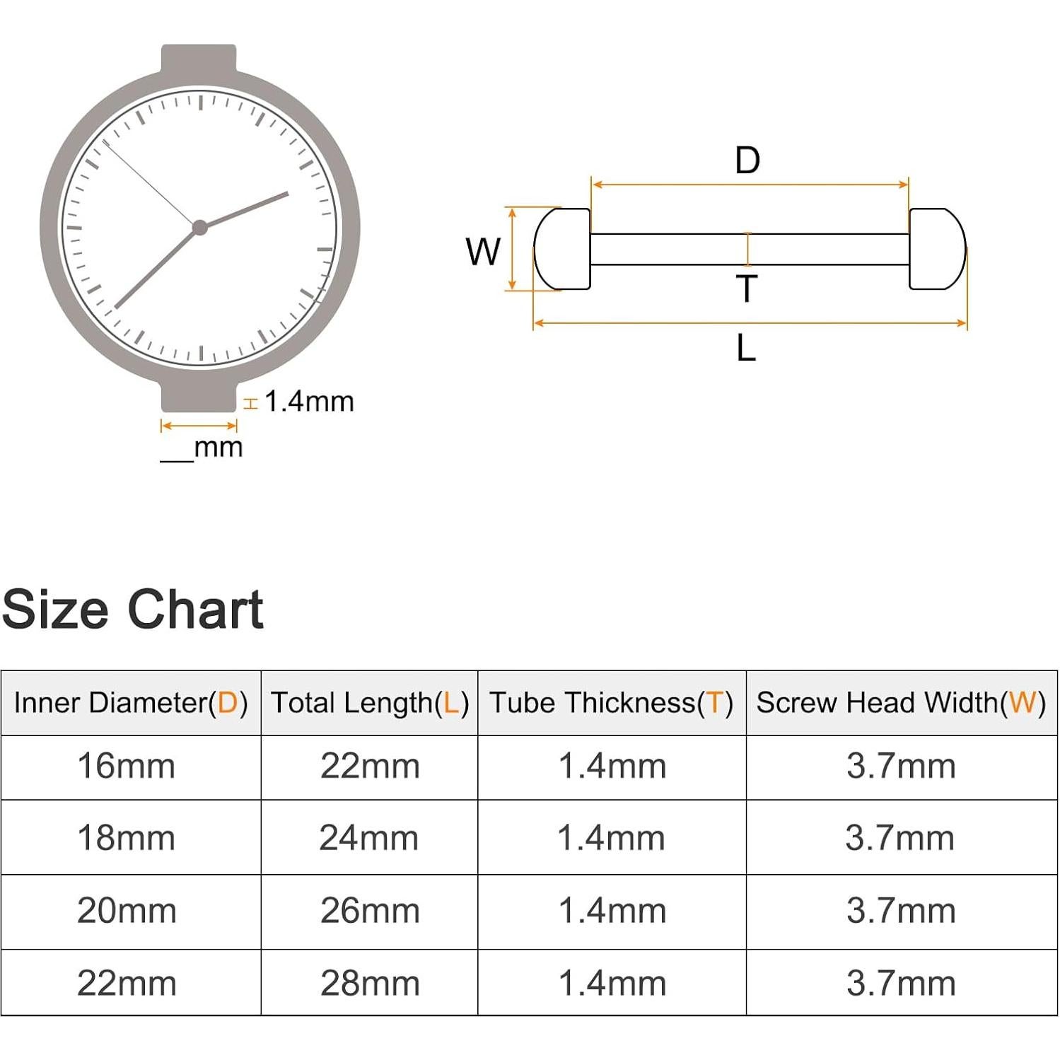 Tubo de Tornillo para Reloj HARFINGTON 16mm Acero Inoxidable