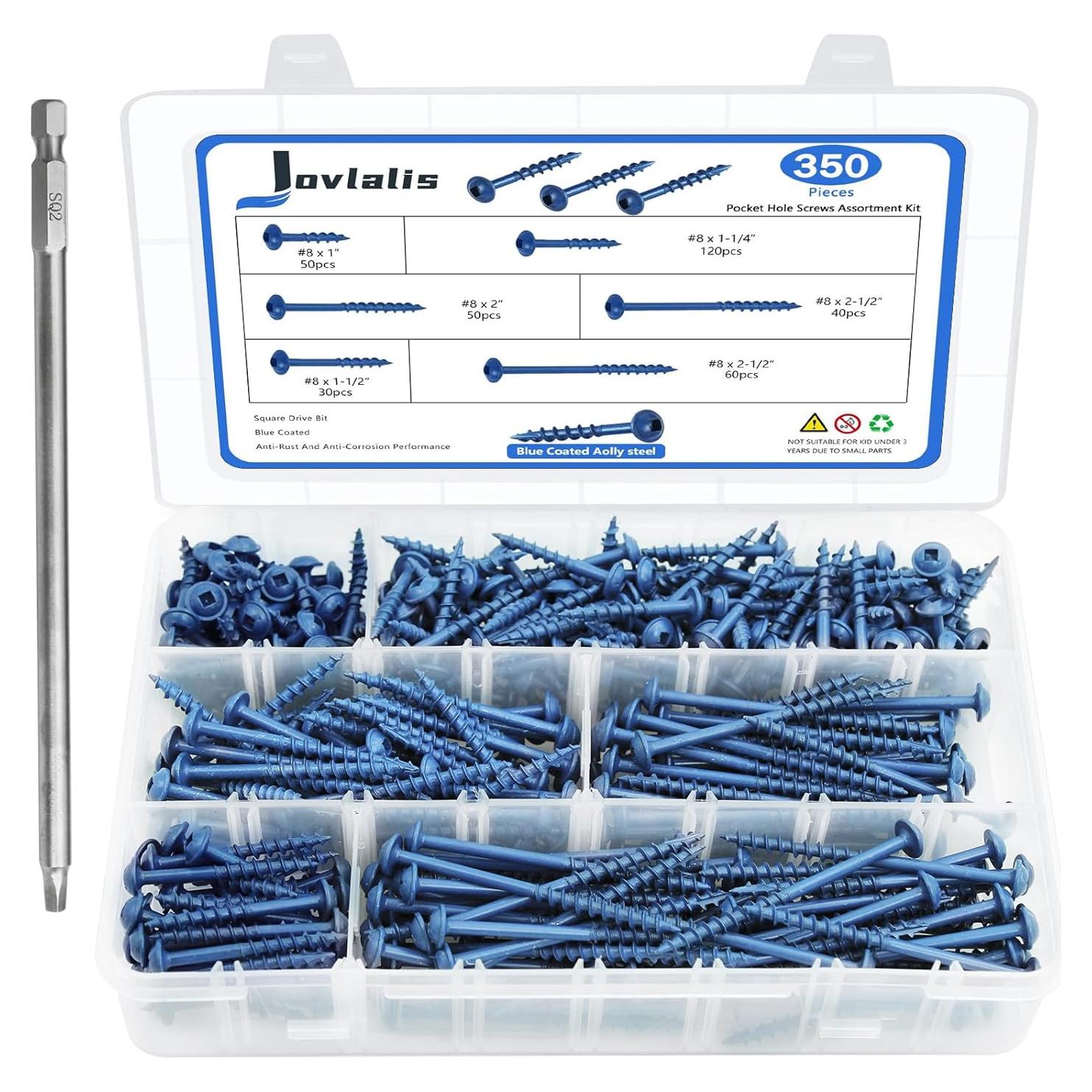 Kit de Tornillos de Madera Jovlalis 350 PCS - Rosca Gruesa Azul
