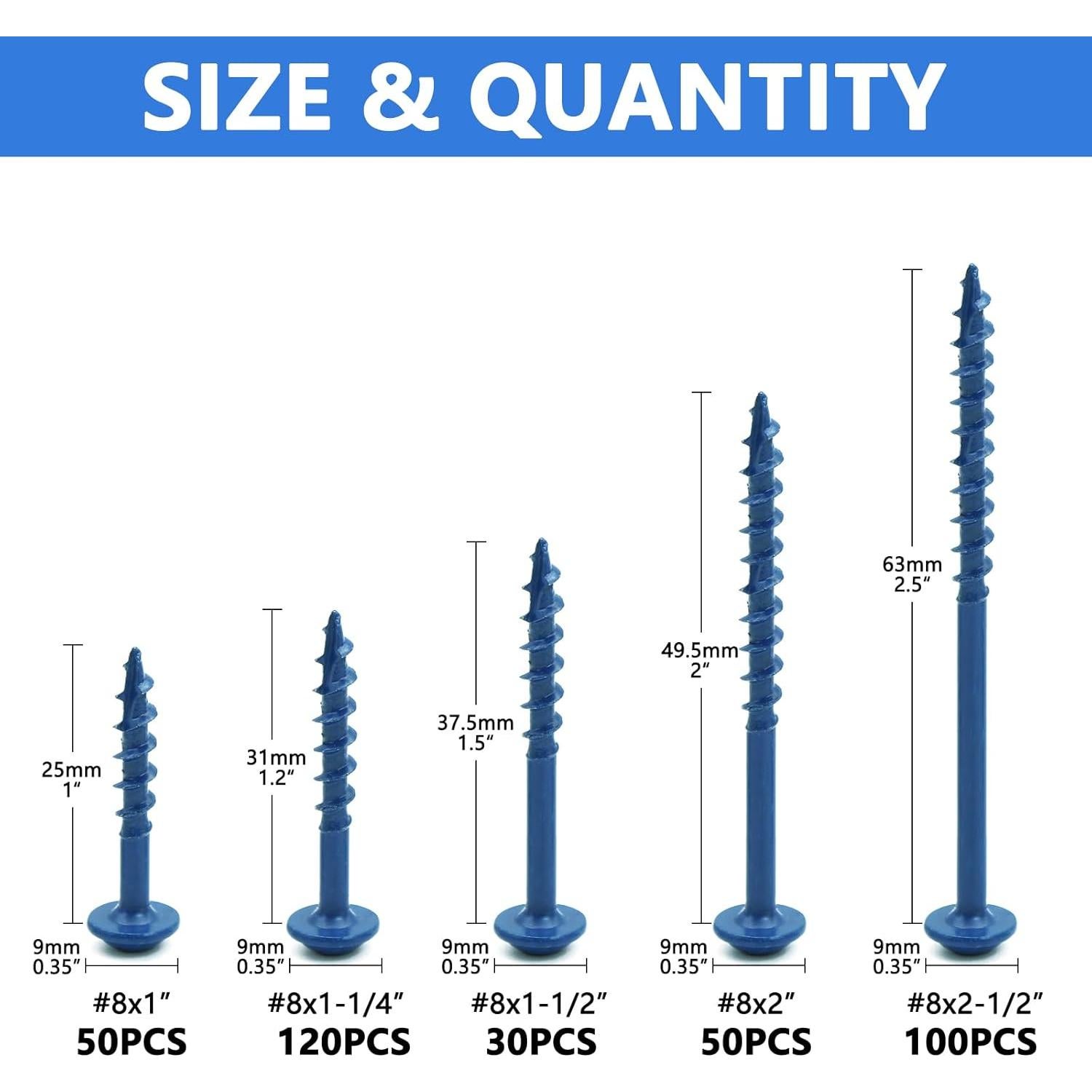 Kit de Tornillos de Madera Jovlalis 350 PCS - Rosca Gruesa Azul