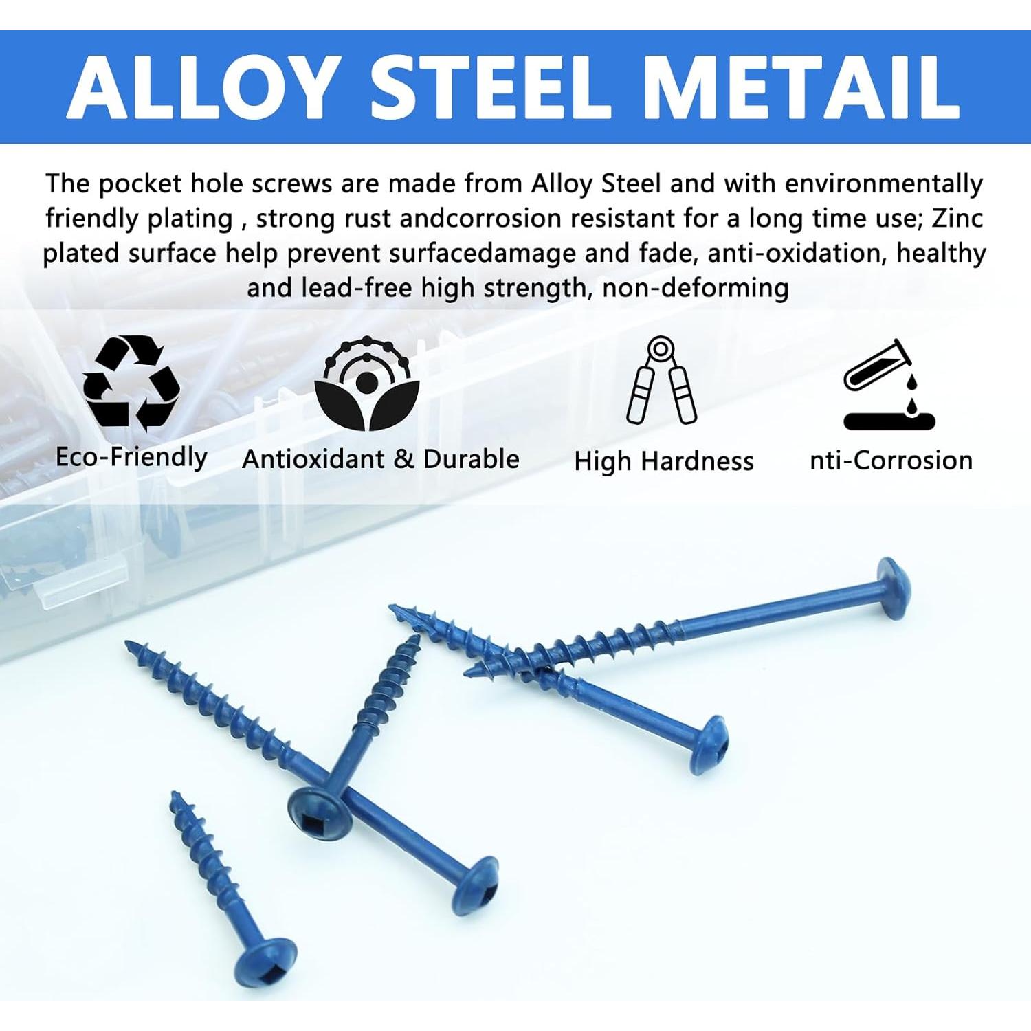 Kit de Tornillos de Madera Jovlalis 350 PCS - Rosca Gruesa Azul