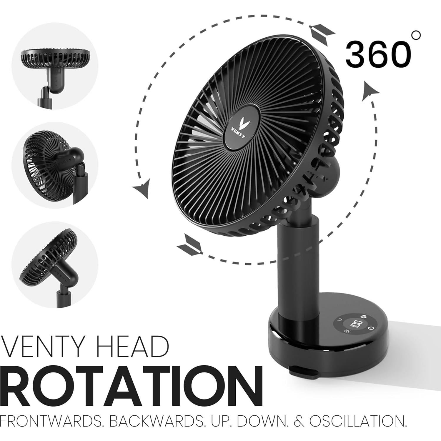 Ventilador Portátil Clip Venty Negro - Recargable 10 Horas