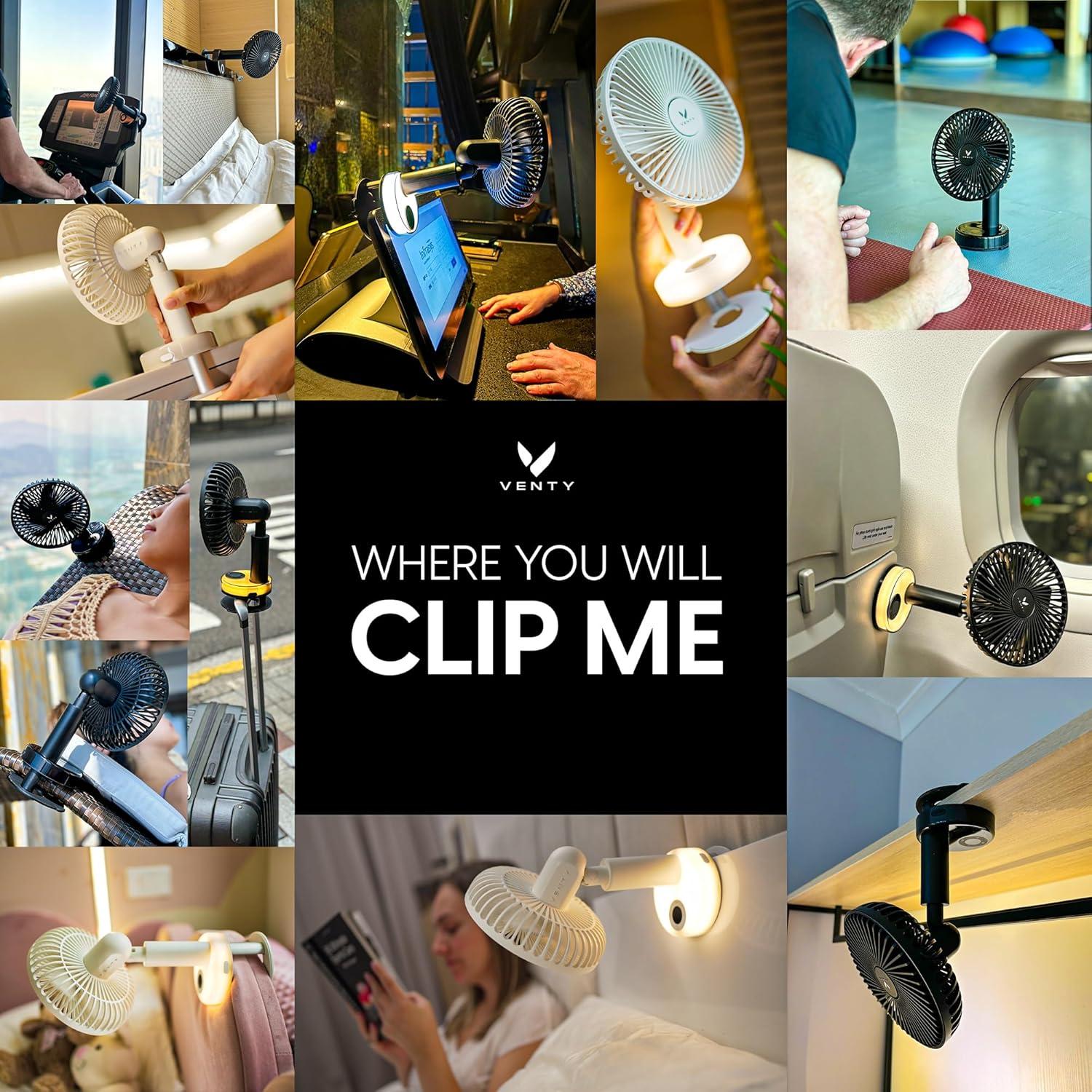 Ventilador Portátil Clip Venty Negro - Recargable 10 Horas