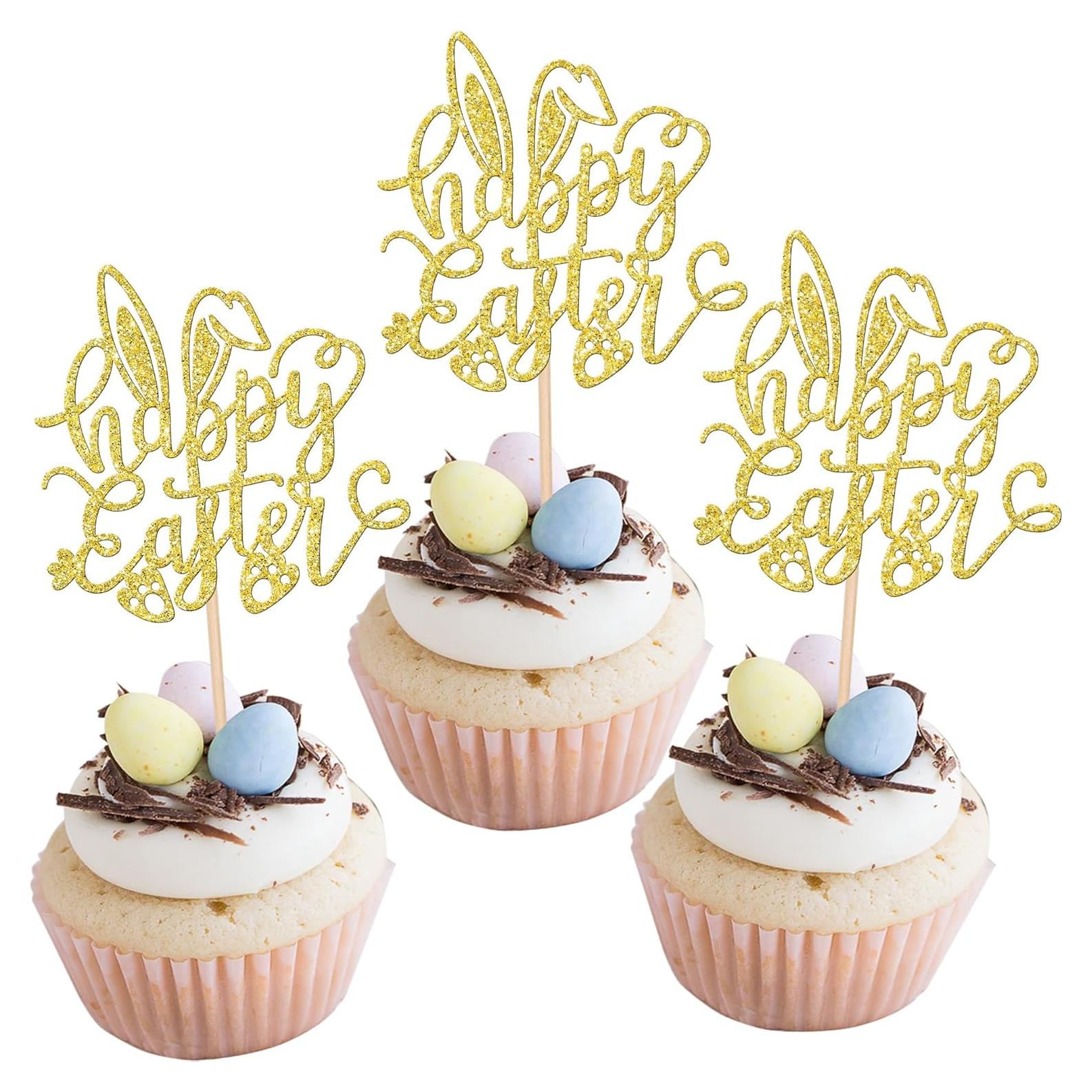 24 Adornos para Cupcakes Pascua ZHUOWEISM Dorado 6.5x12.7cm