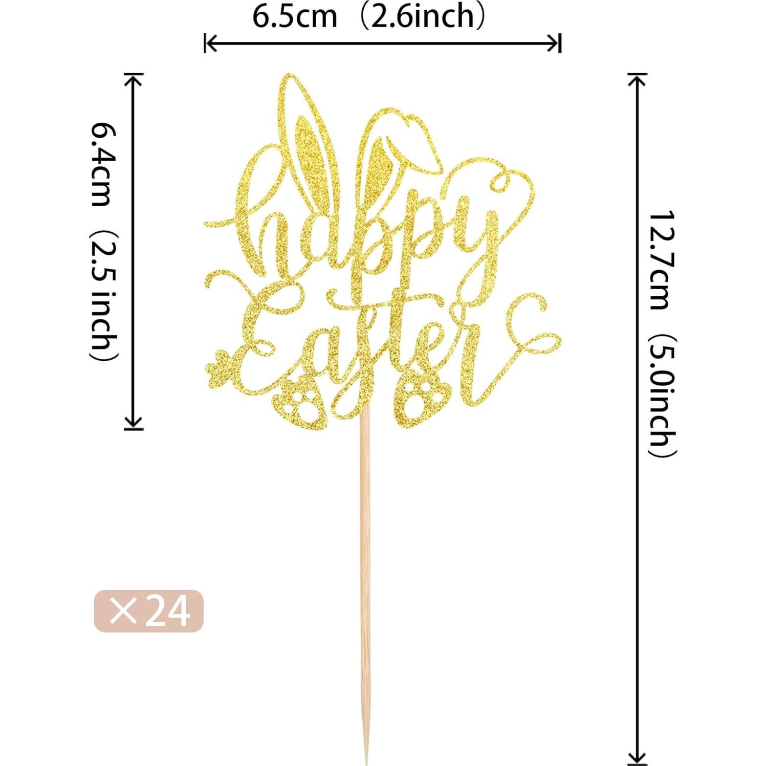 24 Adornos para Cupcakes Pascua ZHUOWEISM Dorado 6.5x12.7cm