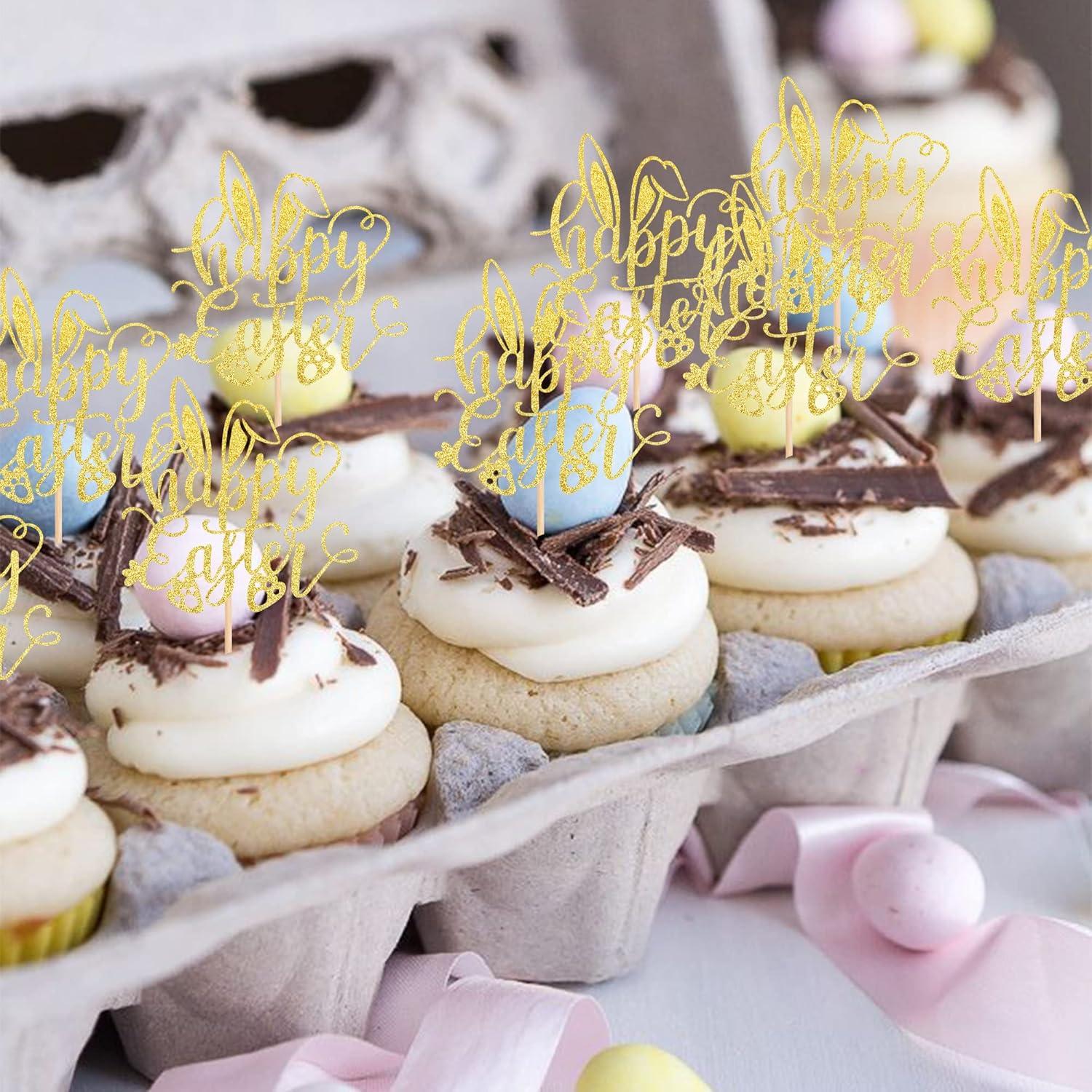 24 Adornos para Cupcakes Pascua ZHUOWEISM Dorado 6.5x12.7cm