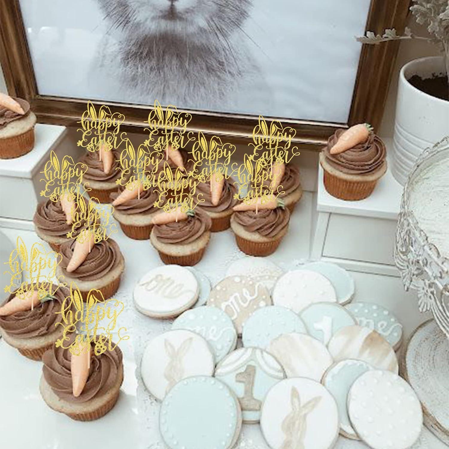 24 Adornos para Cupcakes Pascua ZHUOWEISM Dorado 6.5x12.7cm