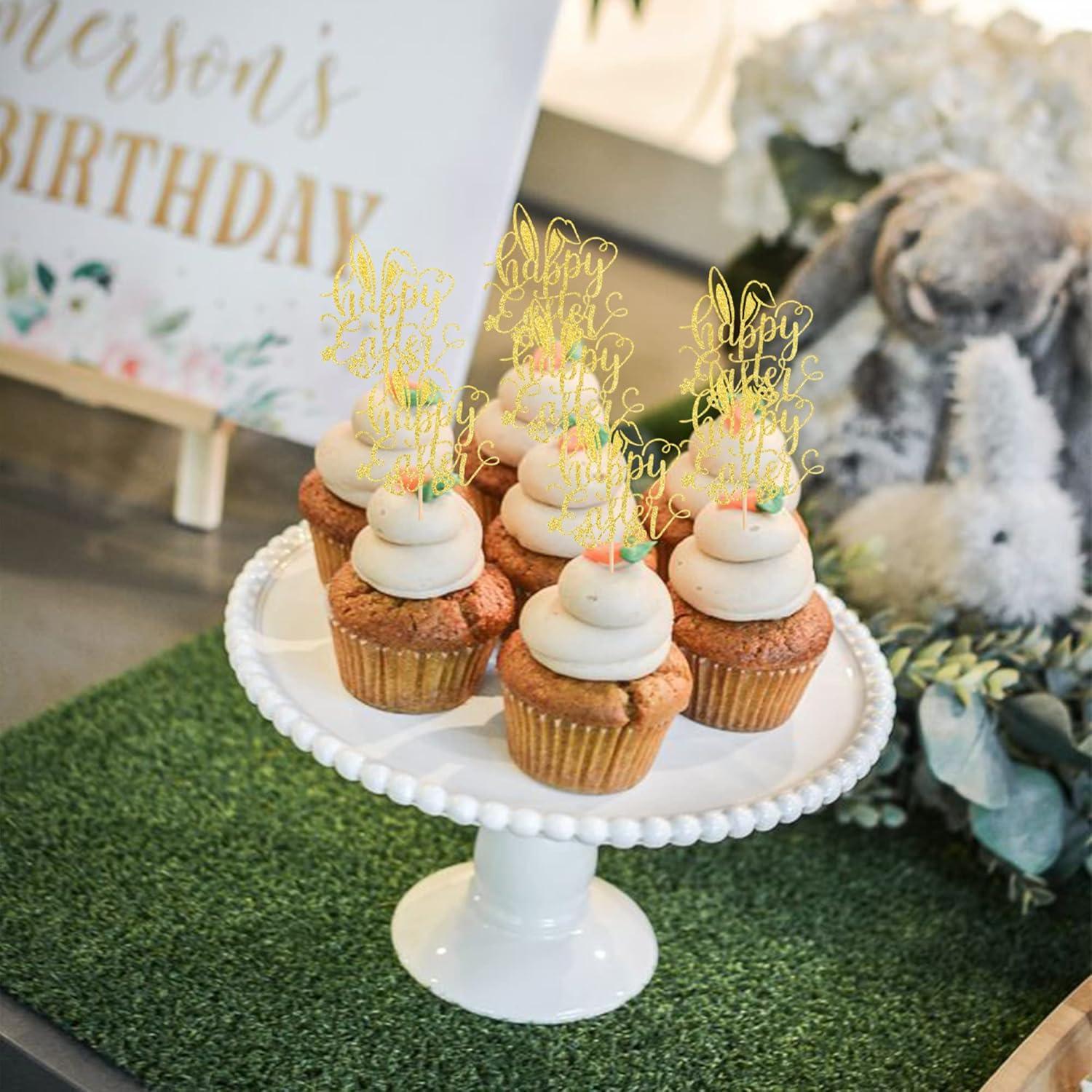 24 Adornos para Cupcakes Pascua ZHUOWEISM Dorado 6.5x12.7cm