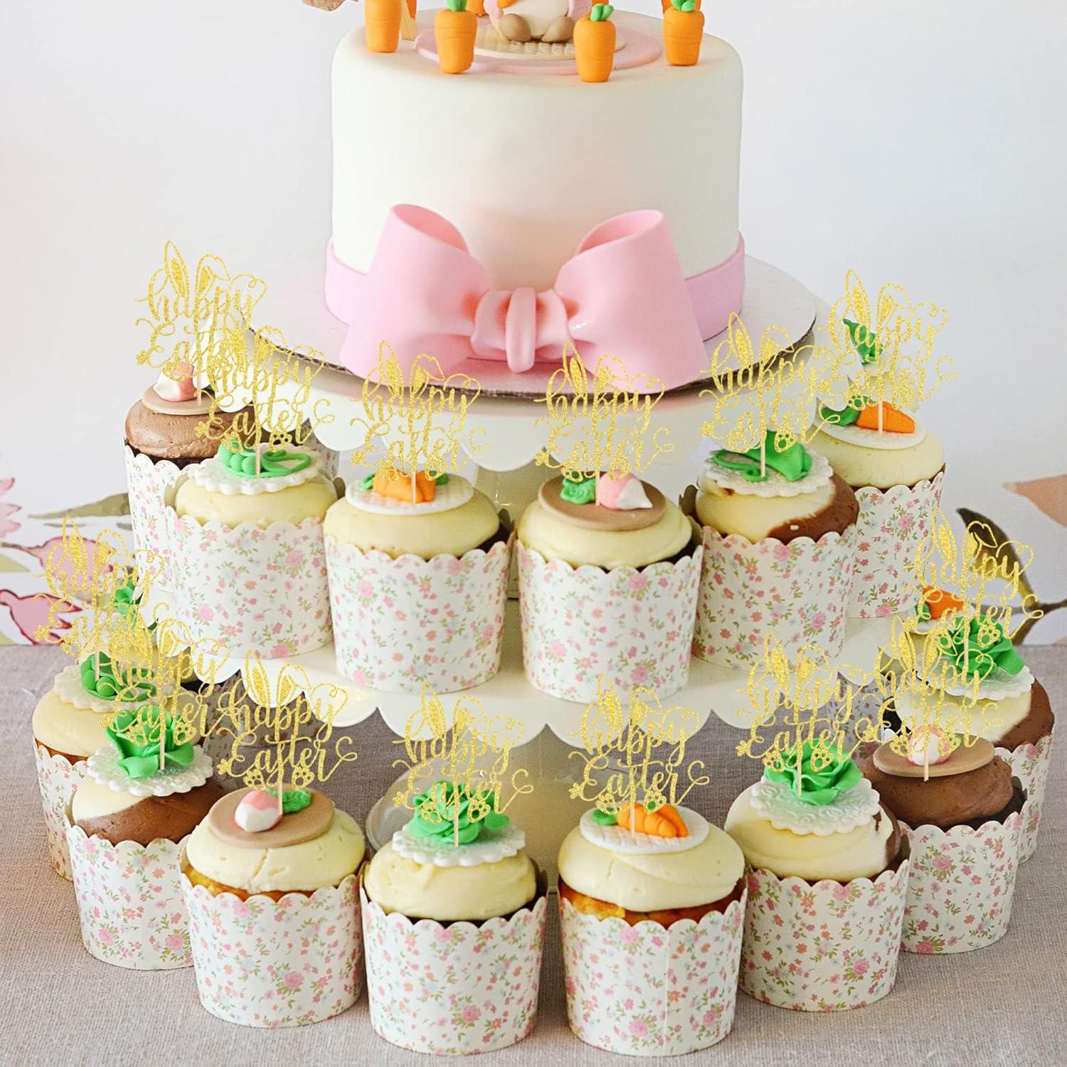 24 Adornos para Cupcakes Pascua ZHUOWEISM Dorado 6.5x12.7cm