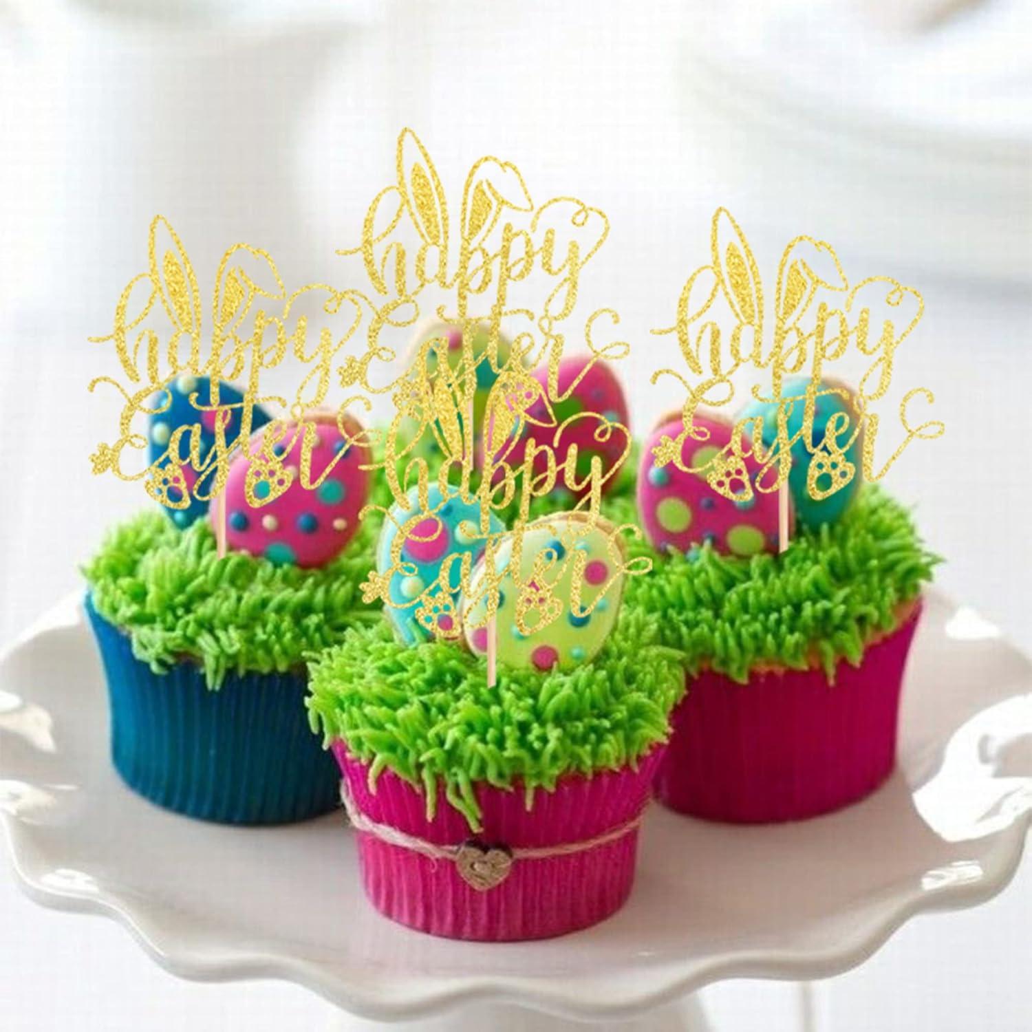 24 Adornos para Cupcakes Pascua ZHUOWEISM Dorado 6.5x12.7cm