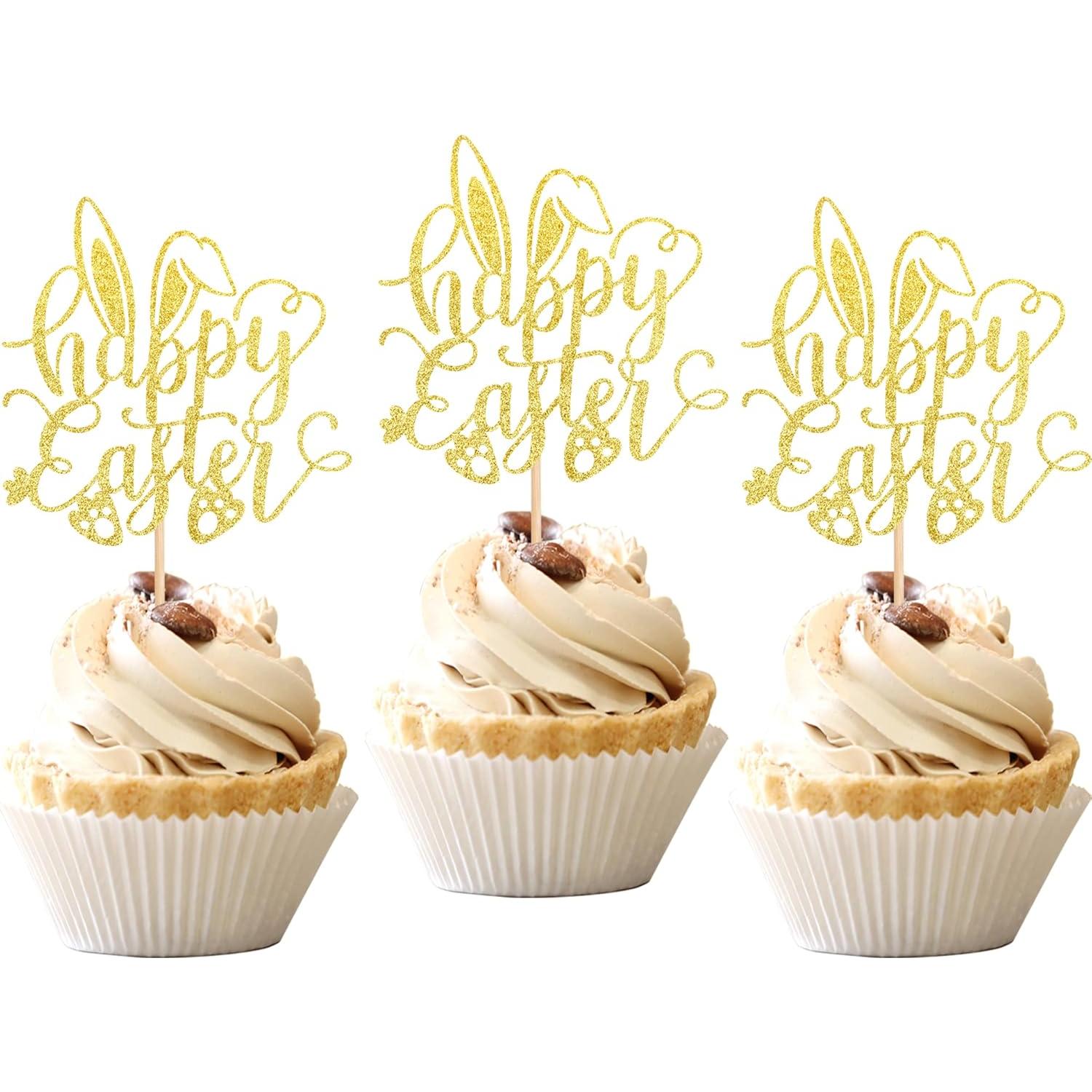 24 Adornos para Cupcakes Pascua ZHUOWEISM Dorado 6.5x12.7cm