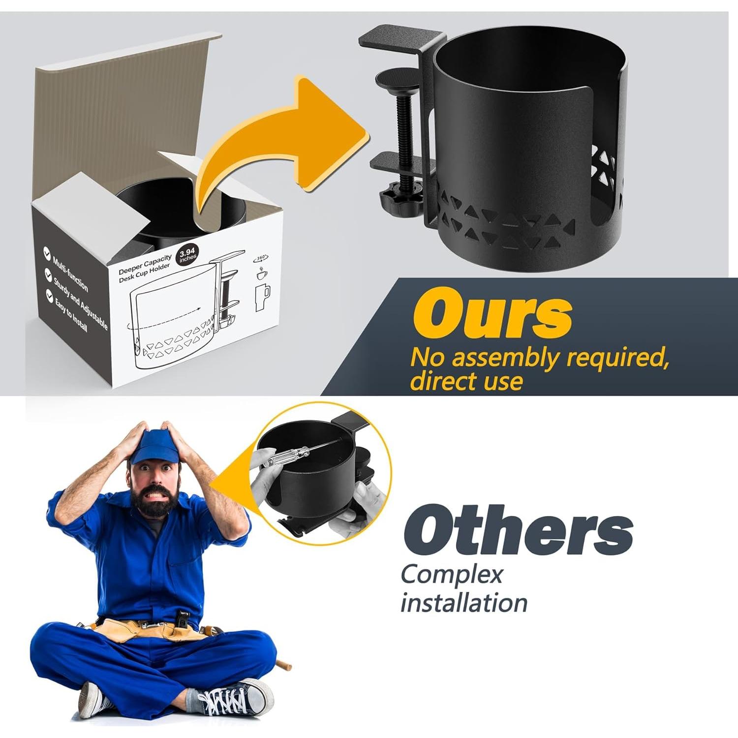 Soporte de Taza de Escritorio Dawolrp Antivuelco 360° Metal Negro