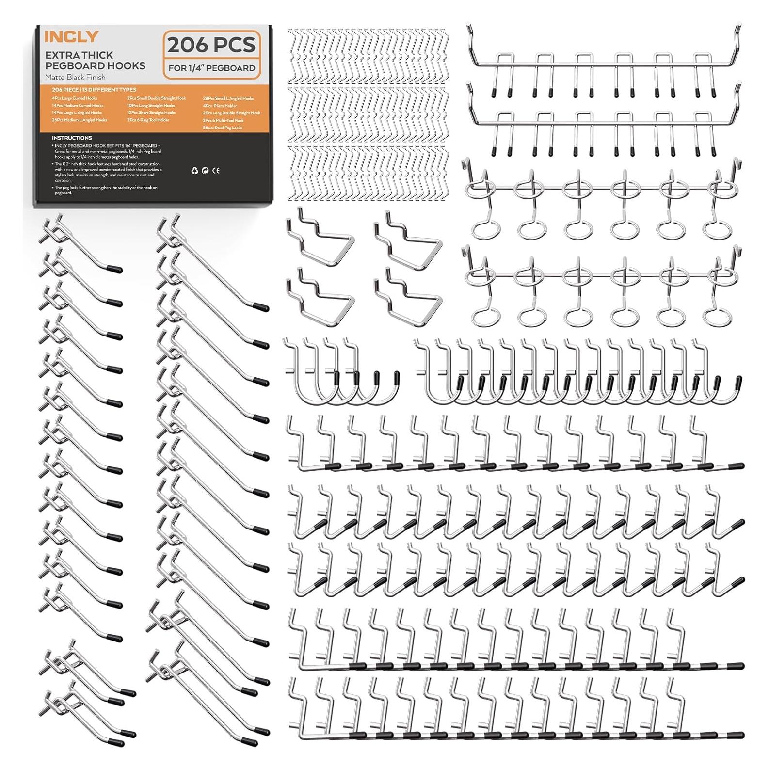 Juego de Ganchos para Tablero Perforado INCLY 206PCS Alta Resistencia