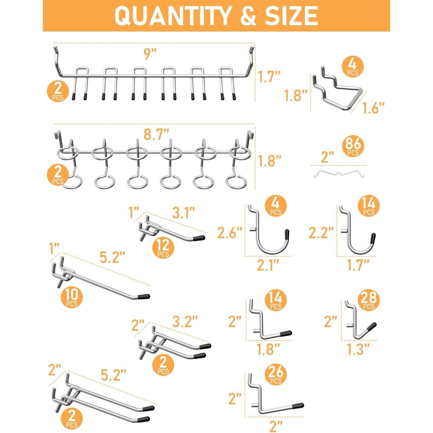 Juego de Ganchos para Tablero Perforado INCLY 206PCS Alta Resistencia