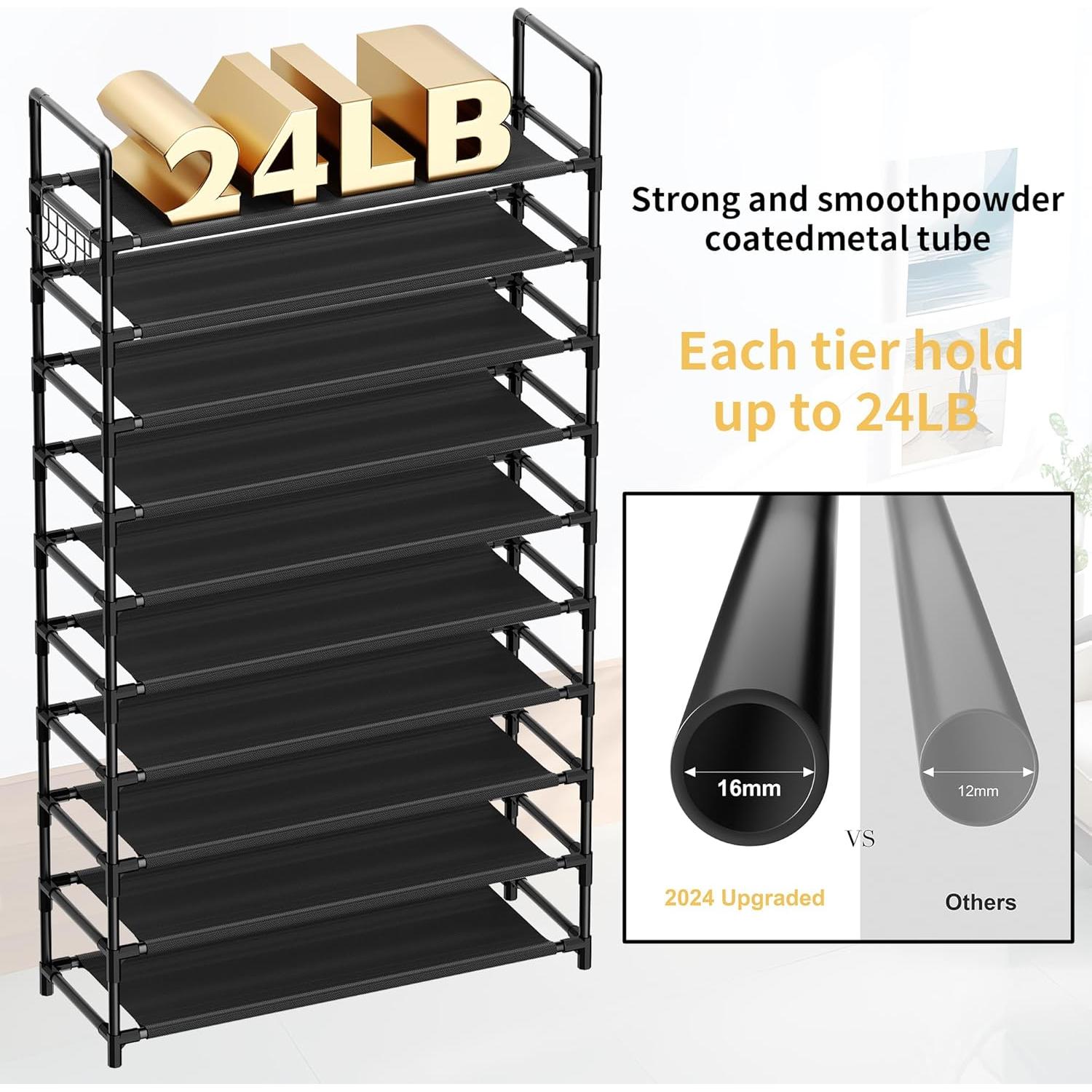 Estante para zapatos SRRSO de 10 niveles, metal, 40 pares