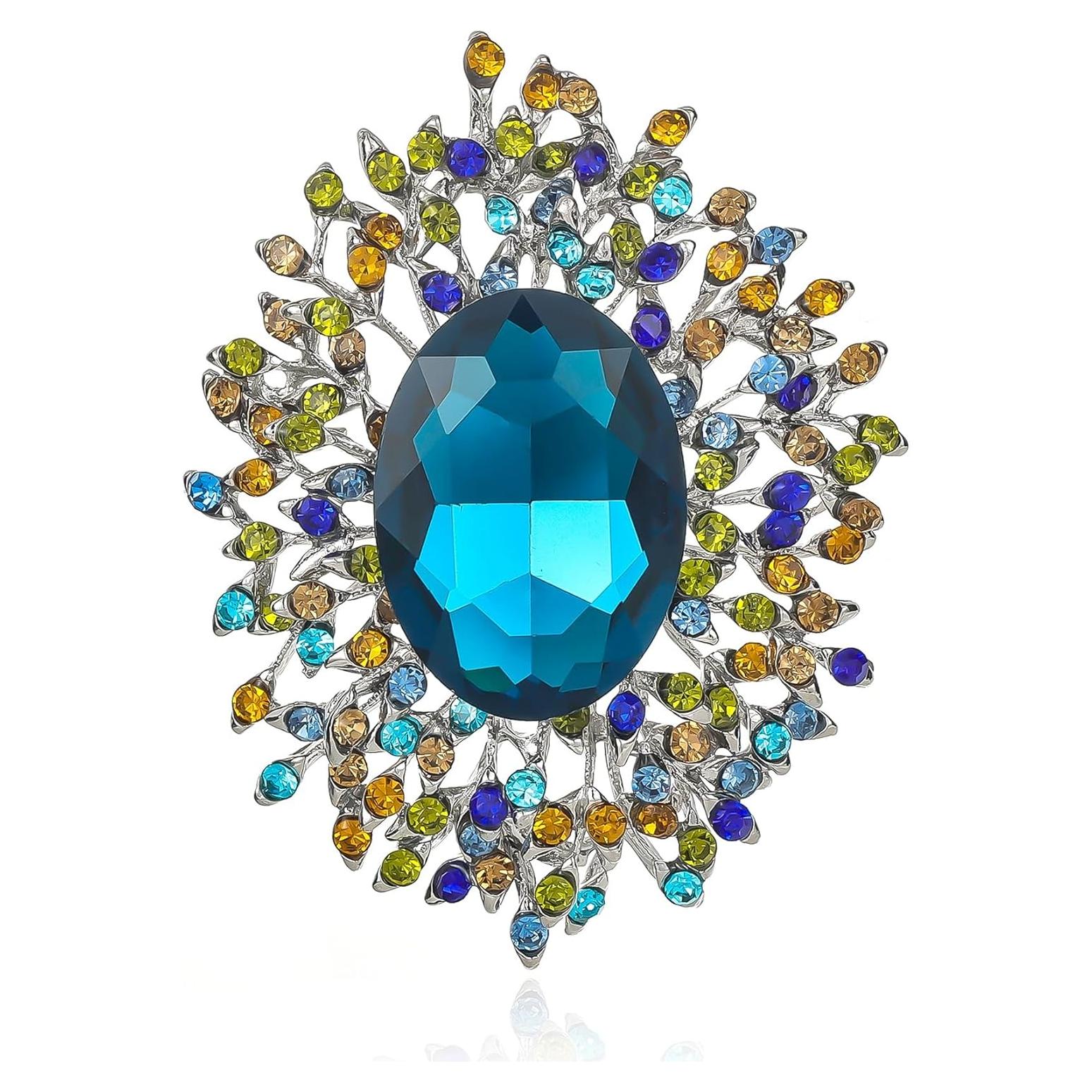 Broche de Cristal de Circonita Cubica YOQUCOL Azul 6.4x4.9cm