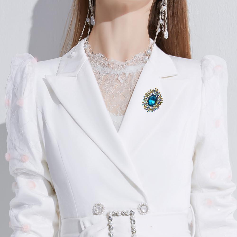 Broche de Cristal de Circonita Cubica YOQUCOL Azul 6.4x4.9cm