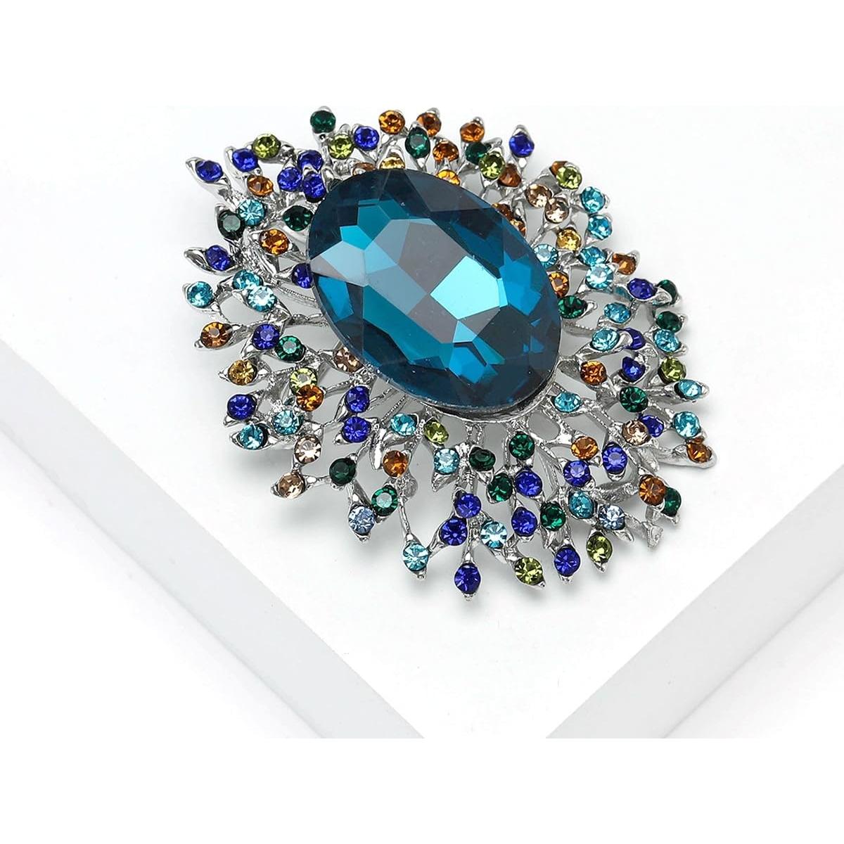 Broche de Cristal de Circonita Cubica YOQUCOL Azul 6.4x4.9cm