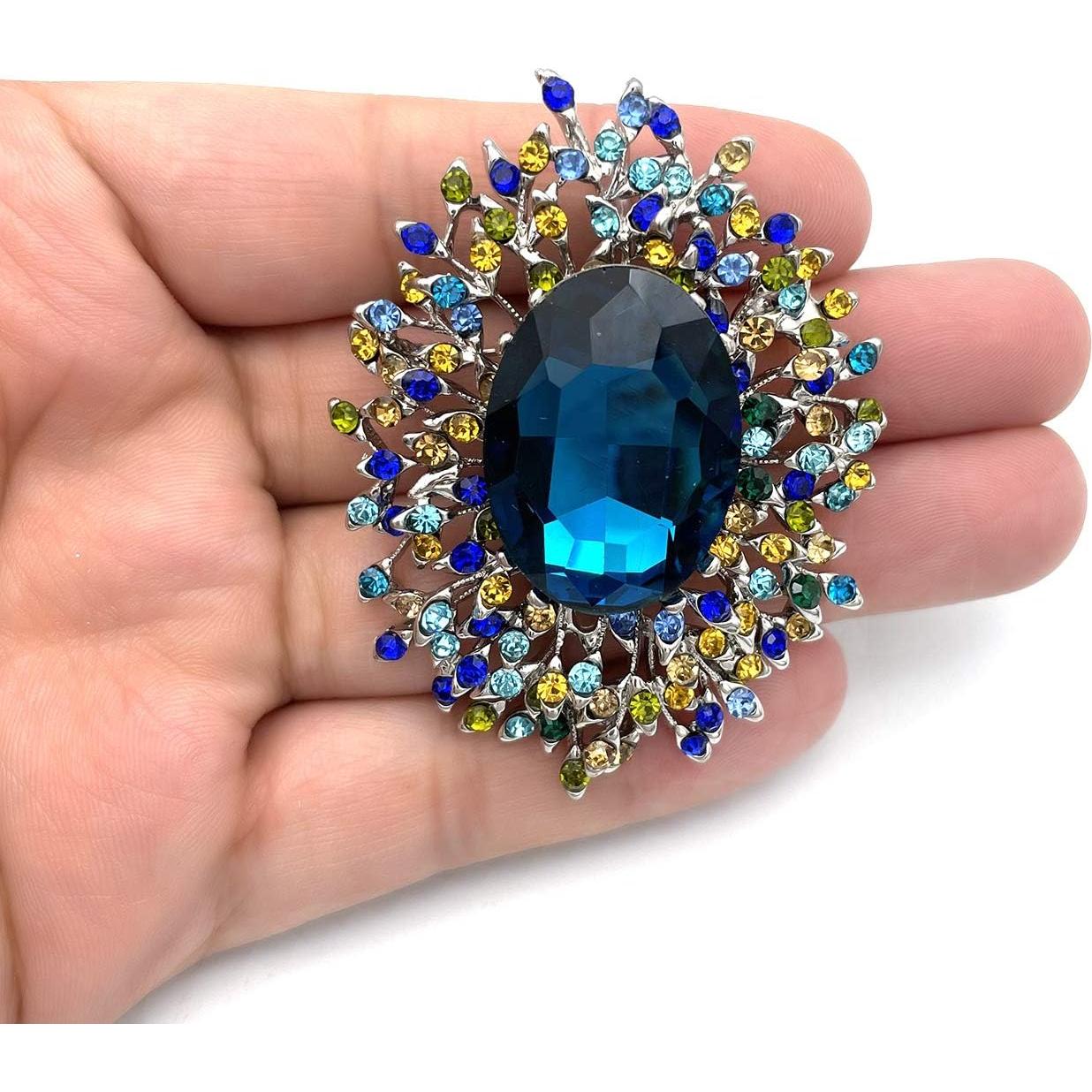 Broche de Cristal de Circonita Cubica YOQUCOL Azul 6.4x4.9cm