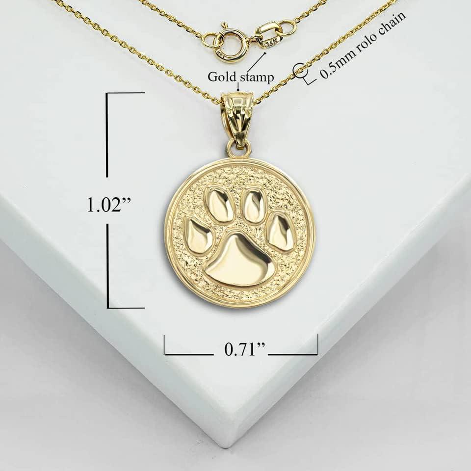 Medalla Colgante Huella de Perro Gato Oro Amarillo 14K Claddagh