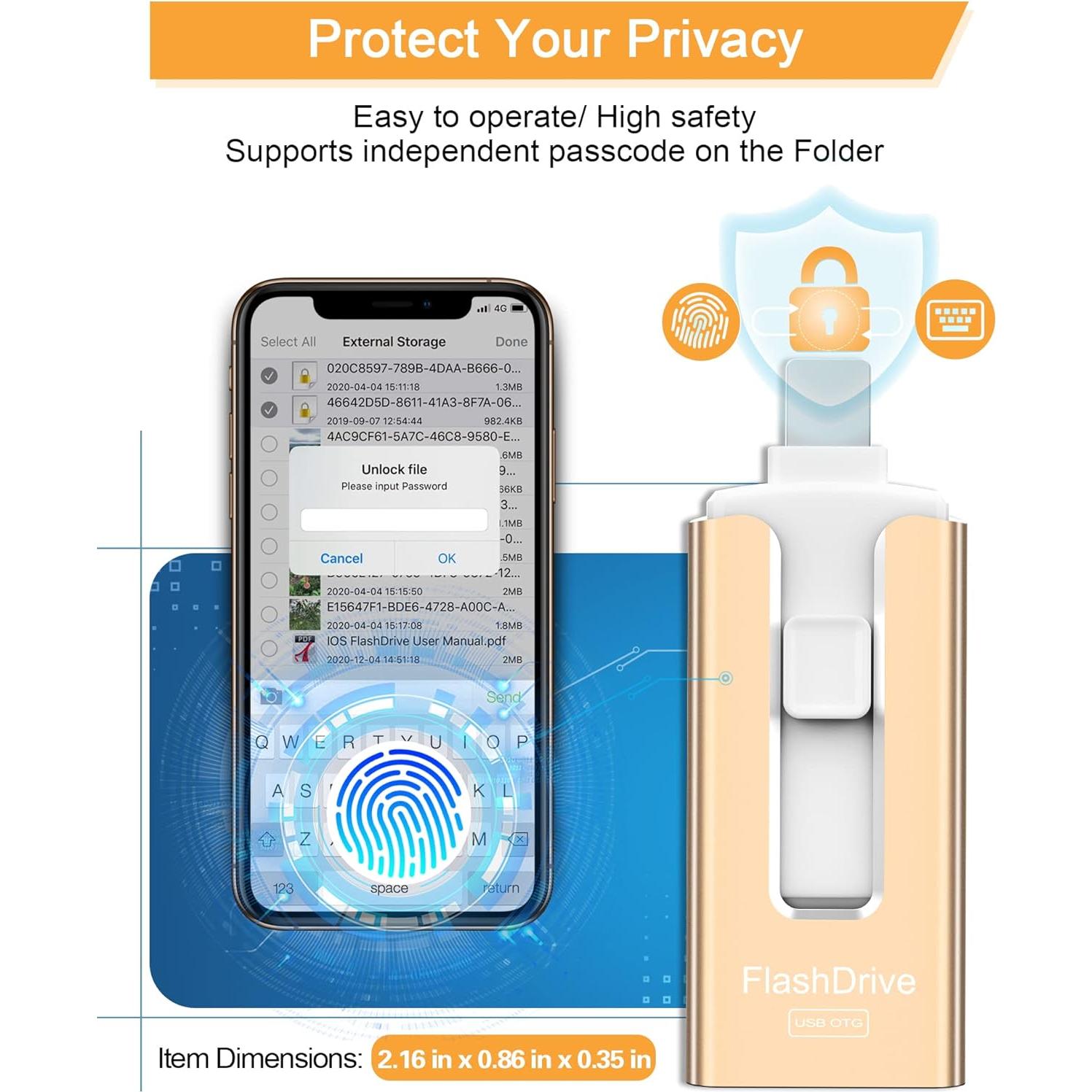 Sunany USB Flash Drive 256GB Dorado Alta Velocidad